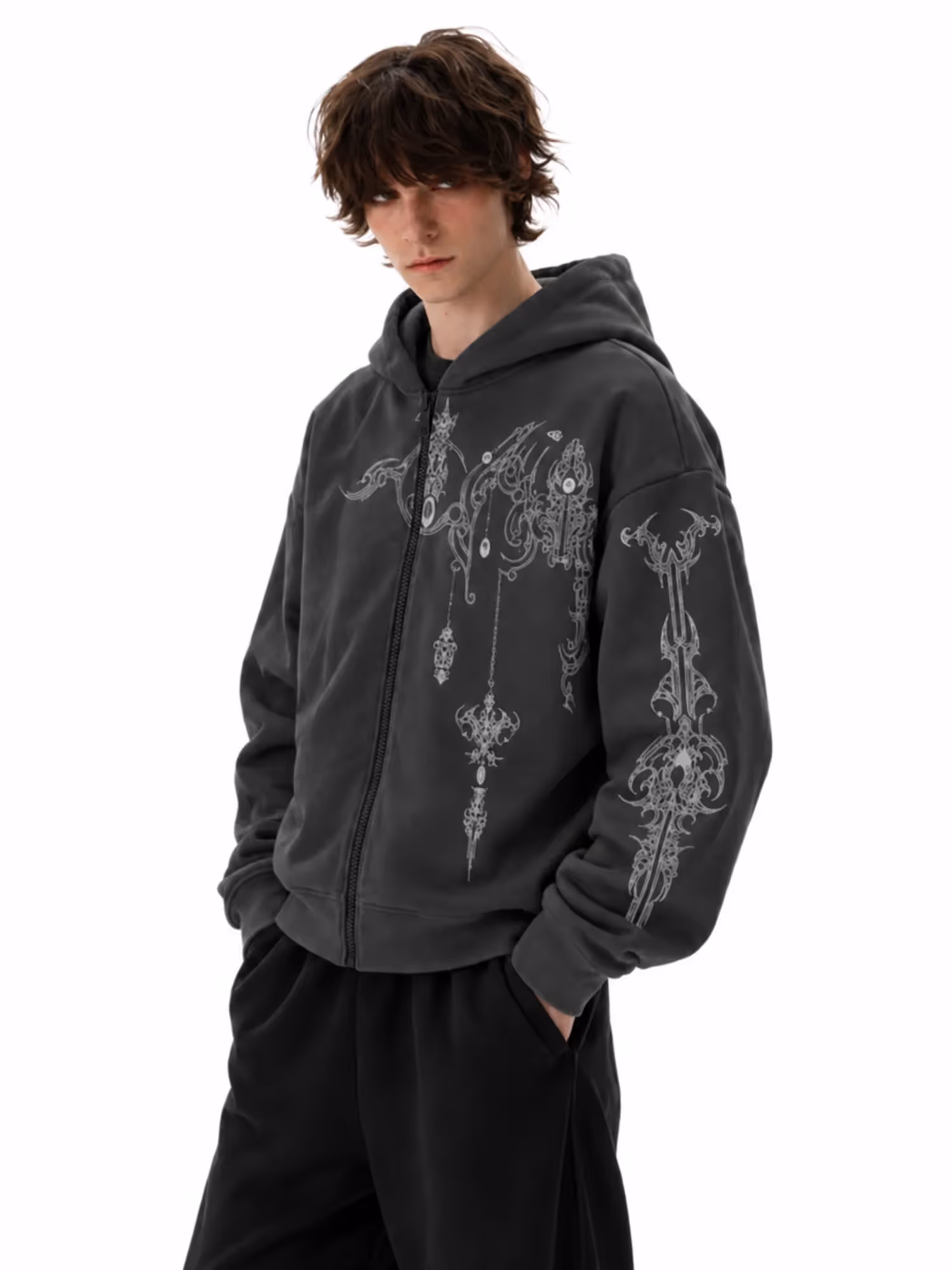 Heresy Dark Grey Zipper Hoodie image 6