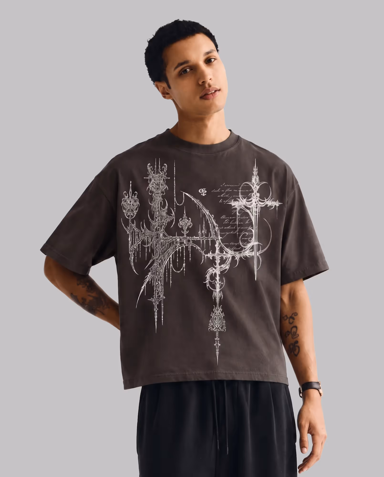 Ivory Dark Brown Boxy Oversized T-Shirt image 3
