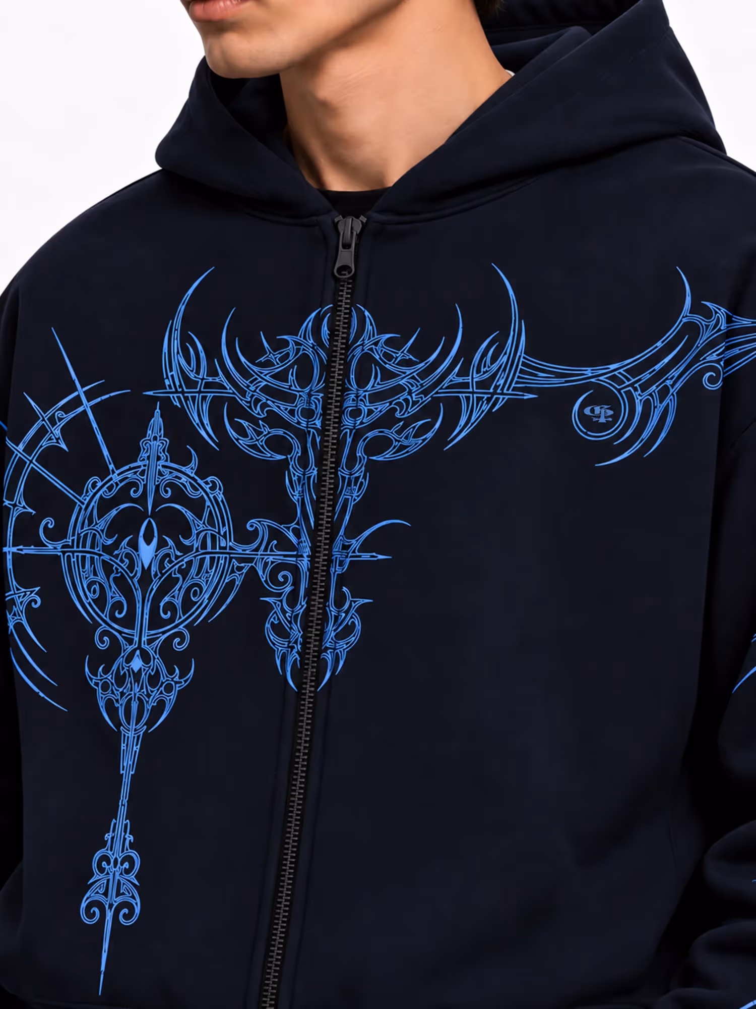 Ornate Navy Zipper Hoodie image 11