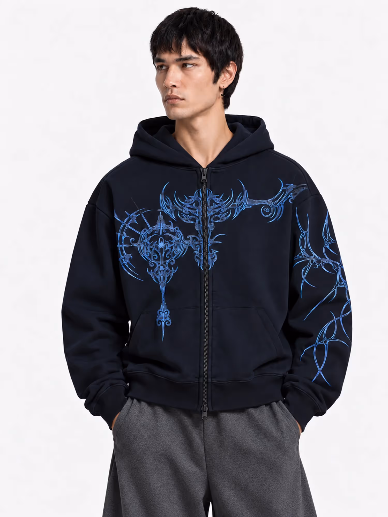 Ornate Navy Zipper Hoodie image 6