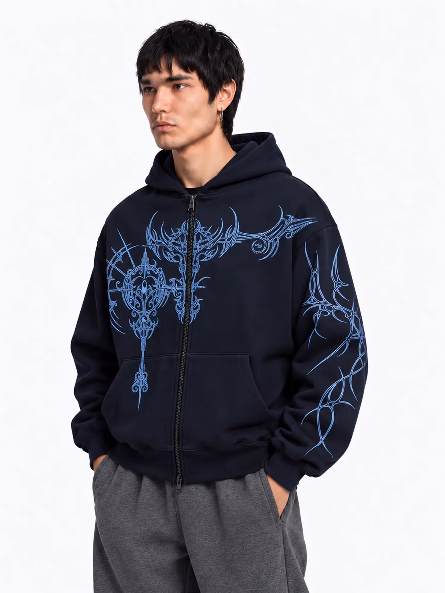 Ornate Navy Zipper Hoodie image 7