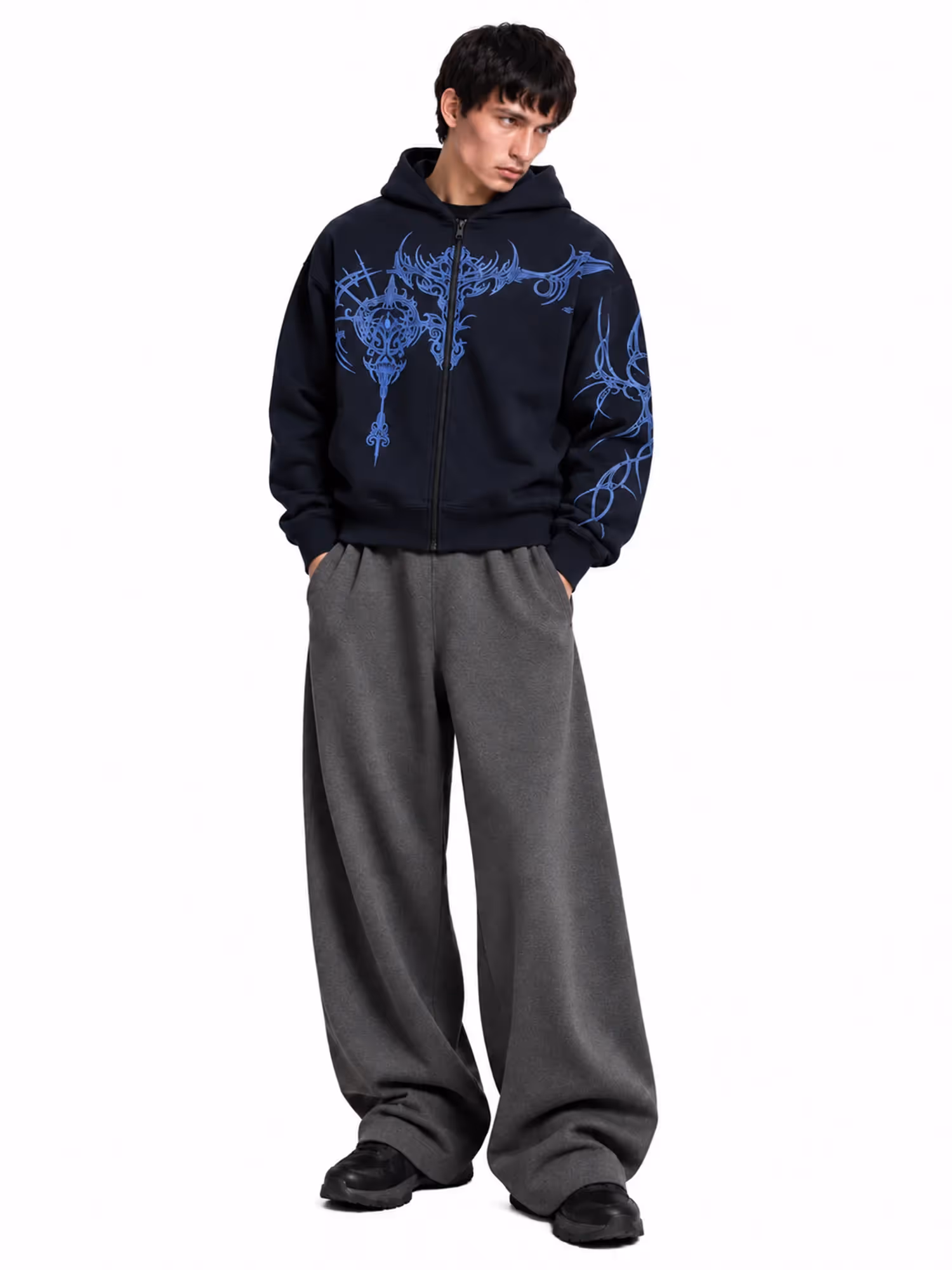 Ornate Navy Zipper Hoodie image 9