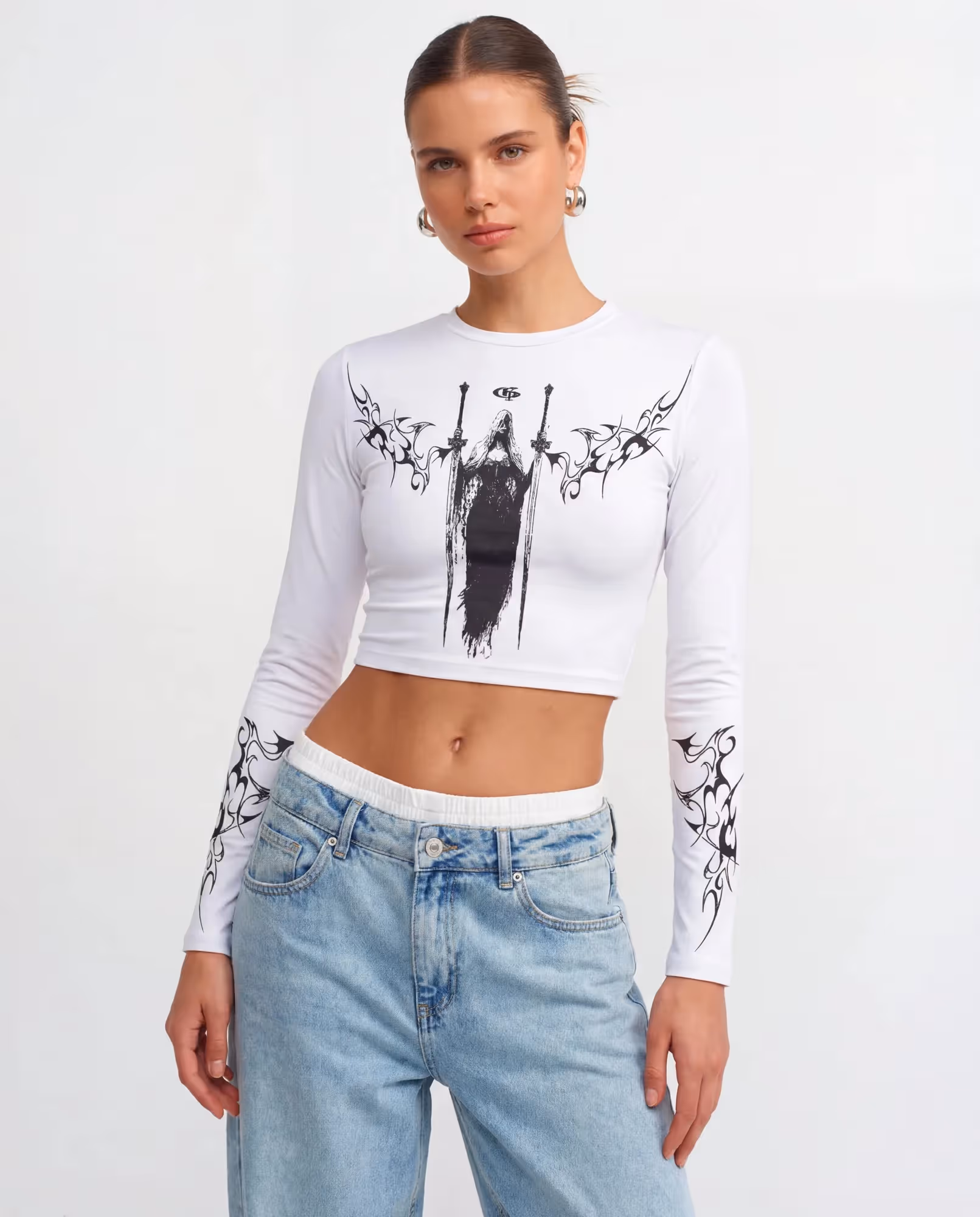 Vespera White Long Sleeve Baby Tee  image 3