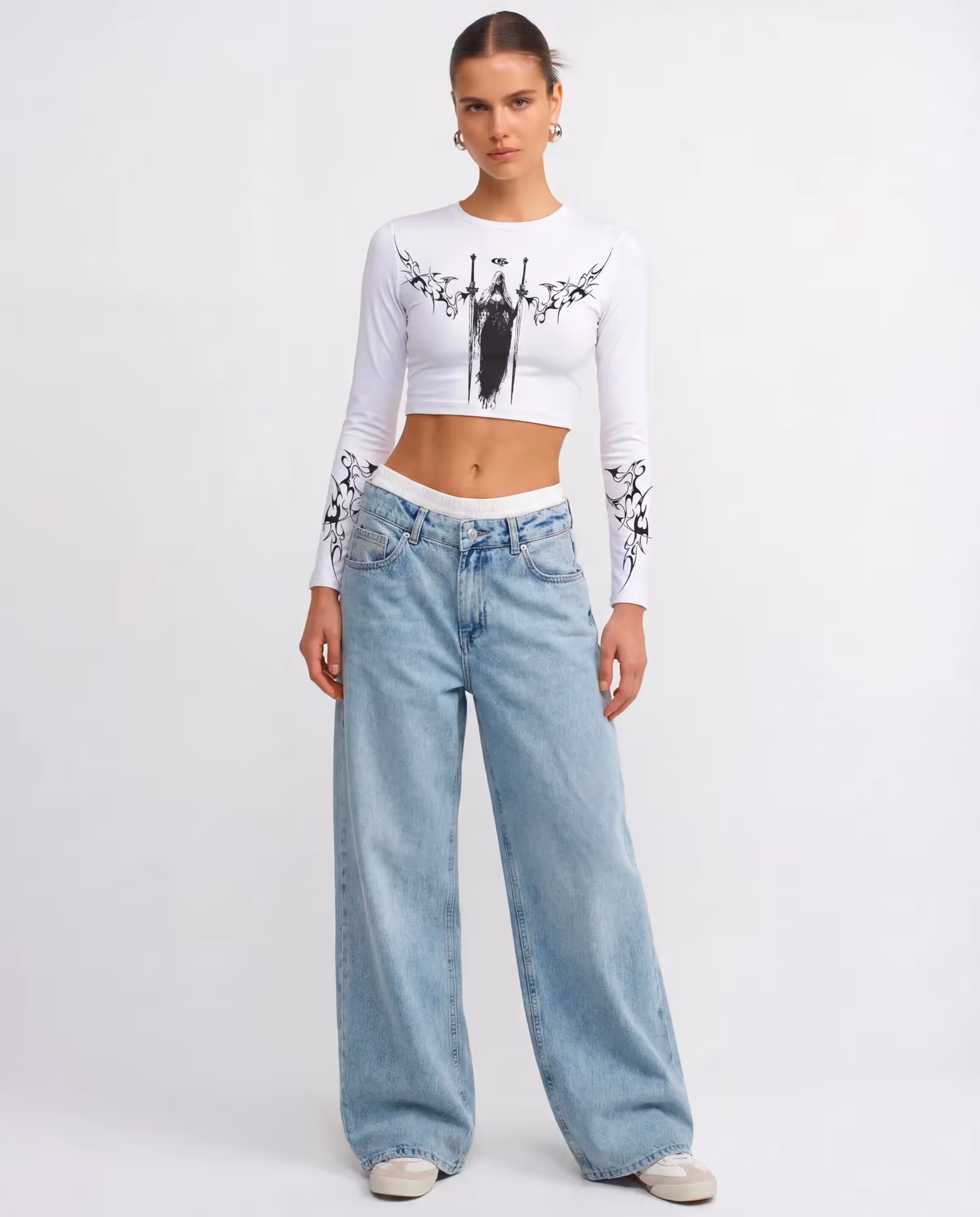 Vespera White Long Sleeve Baby Tee  image 6