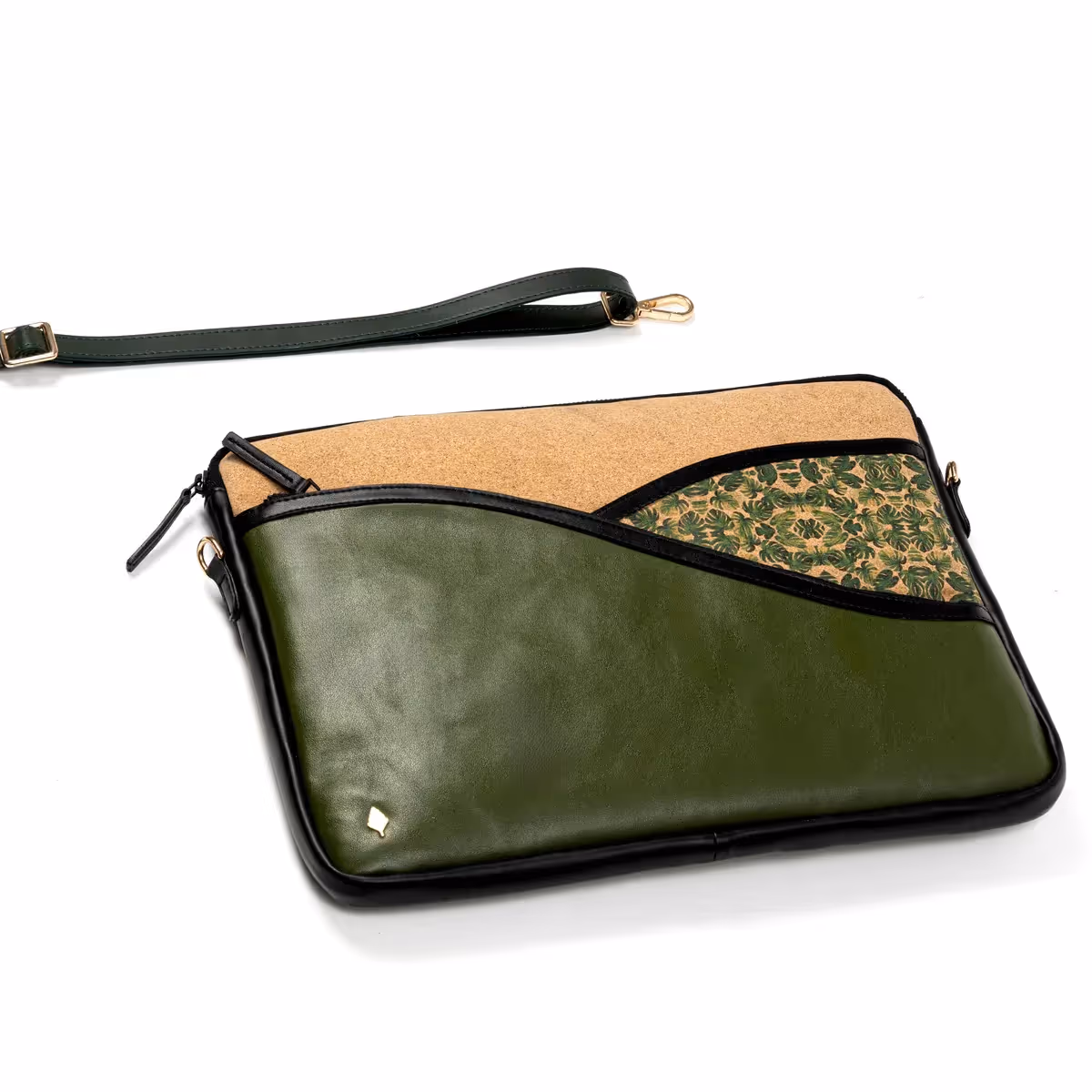 Acacia Vegan Leather Laptop Sleeve - Olive & Coconut Brown