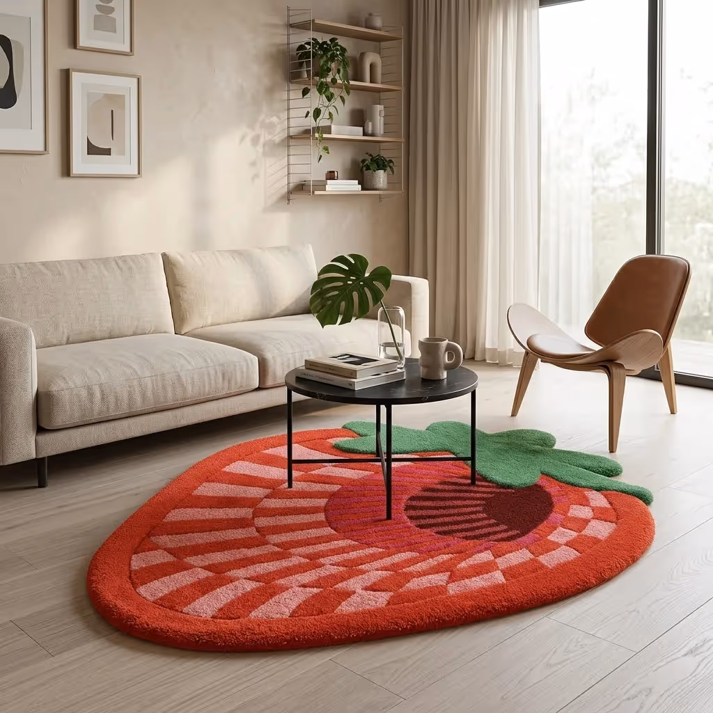 Abstract Strawberry Tufted Rug image 5