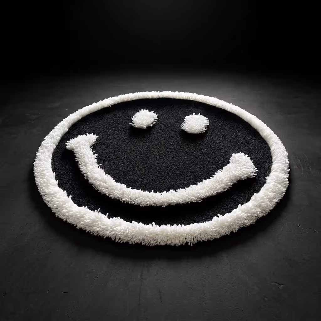 Black White Smiley Face Aesthetic Rug image 1
