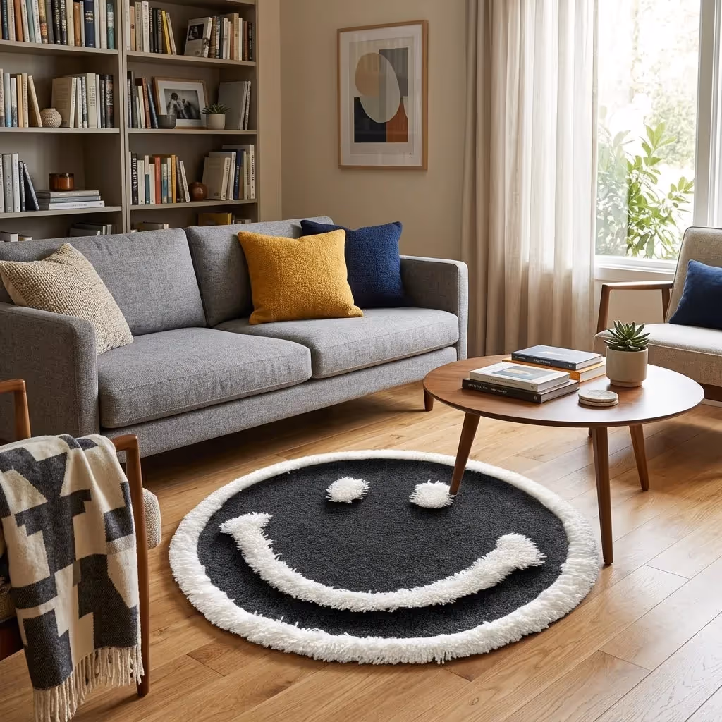 Black White Smiley Face Aesthetic Rug image 2