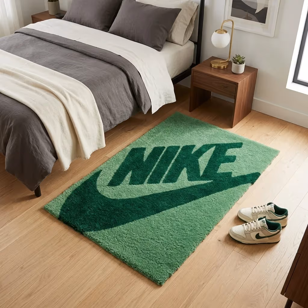 Green Swoosh Aesthetic Rug image 3