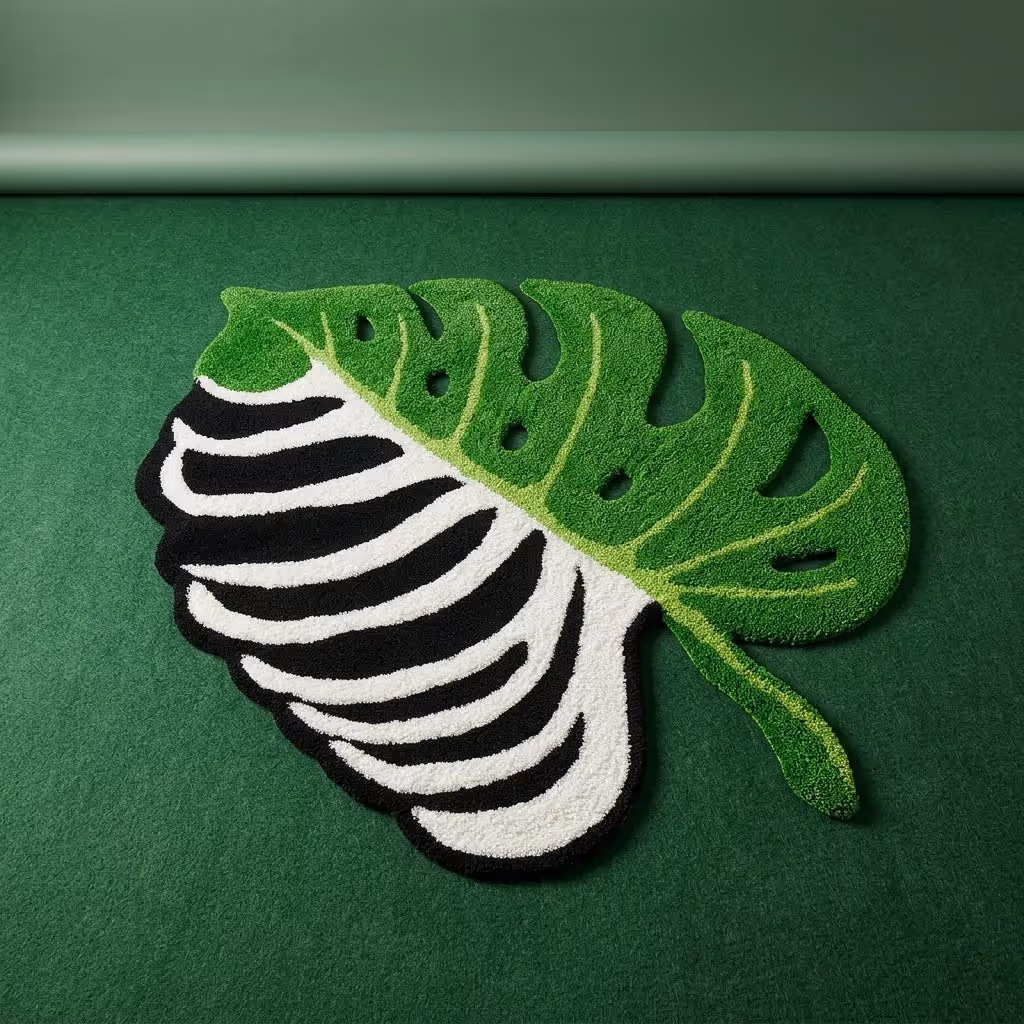 Irregular Monstera Leaf Skeleton Shaped Rug image 1