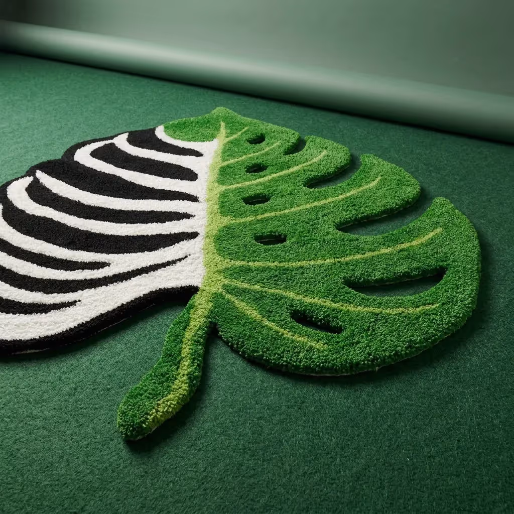 Irregular Monstera Leaf Skeleton Shaped Rug image 2
