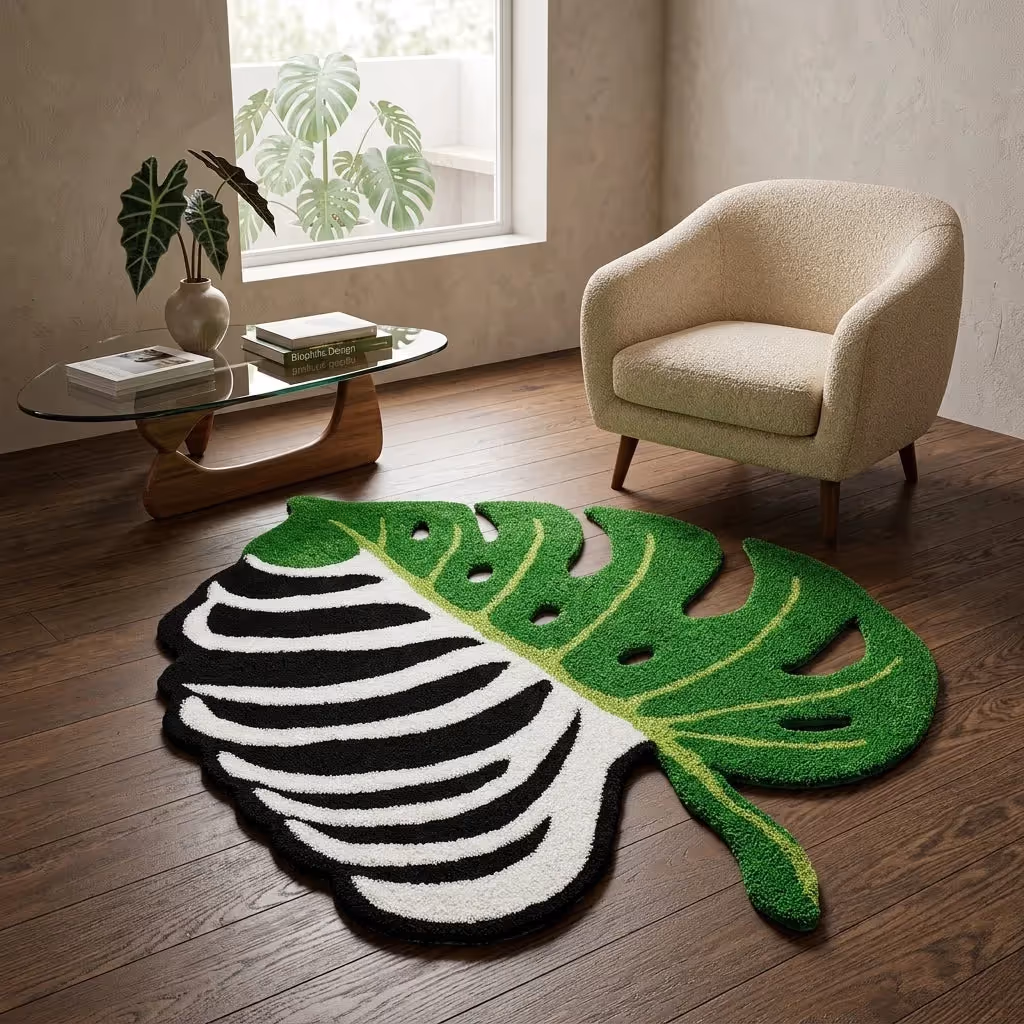 Irregular Monstera Leaf Skeleton Shaped Rug image 3
