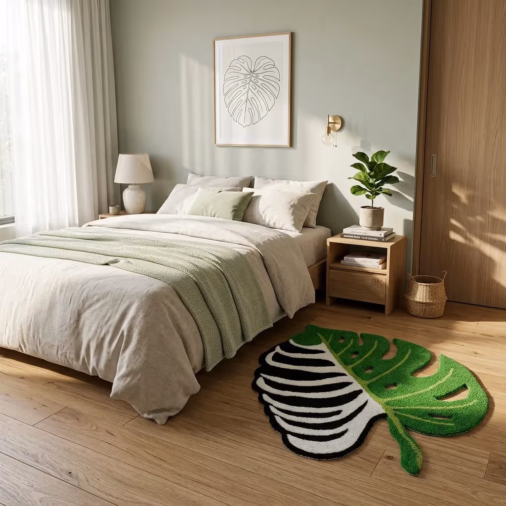 Irregular Monstera Leaf Skeleton Shaped Rug image 4