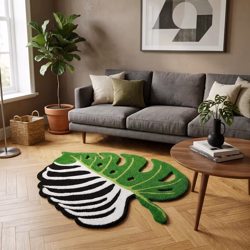 Irregular Monstera Leaf Skeleton Shaped Rug image 5