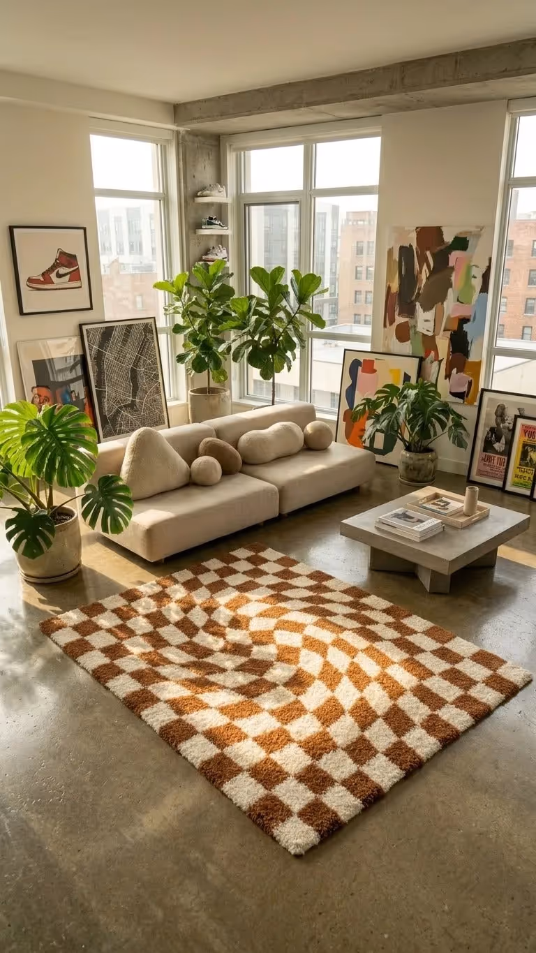 Luther Modern Checkered Shag Area Rug  image 6