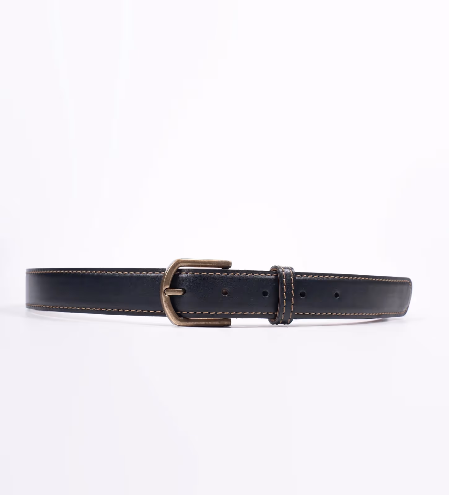 Black Full-Grain Leather Belt With Antique Brass Buckle image 1