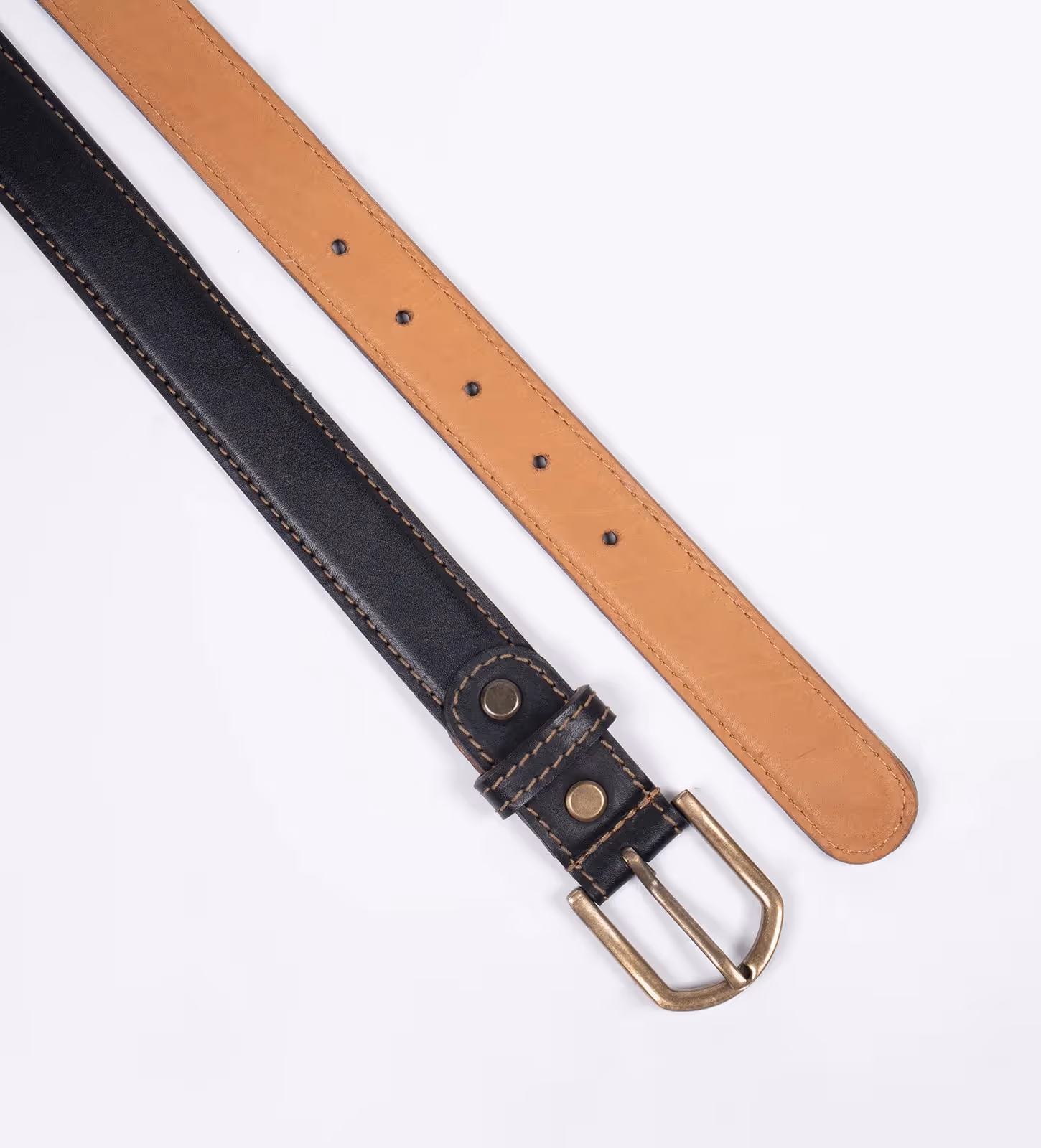 Black Full-Grain Leather Belt With Antique Brass Buckle image 2