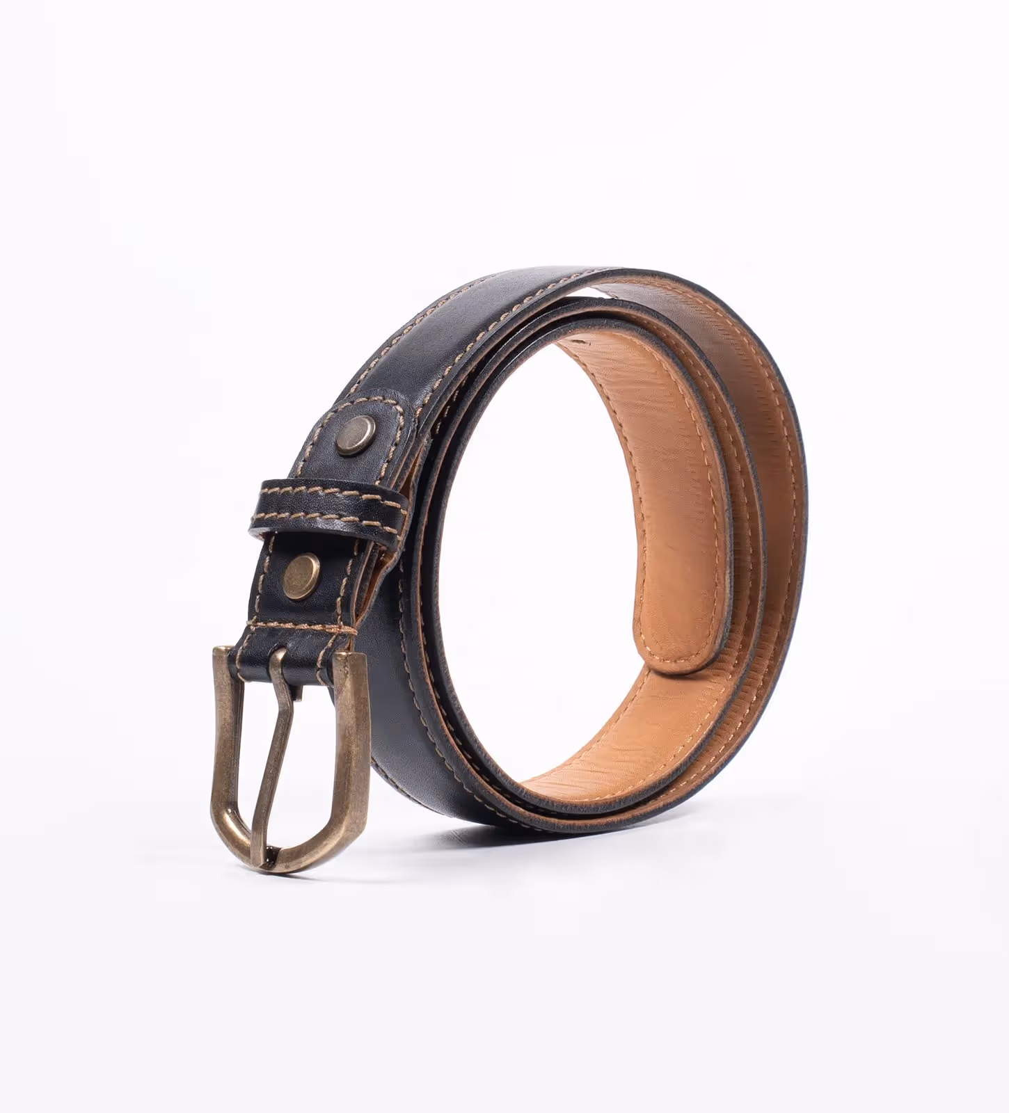 Black Full-Grain Leather Belt With Antique Brass Buckle image 3