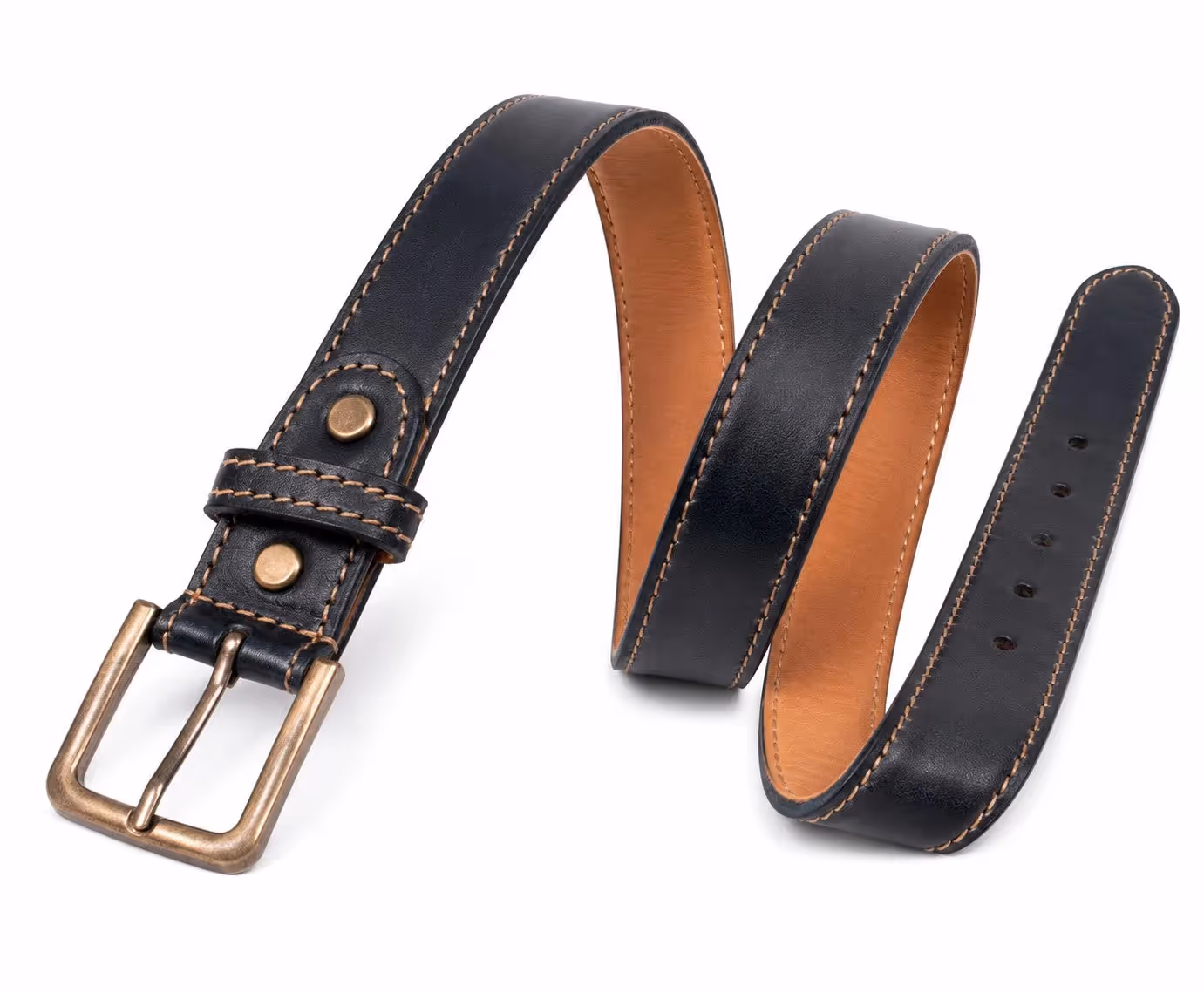 Black Full-Grain Leather Belt With Antique Brass Buckle image 4