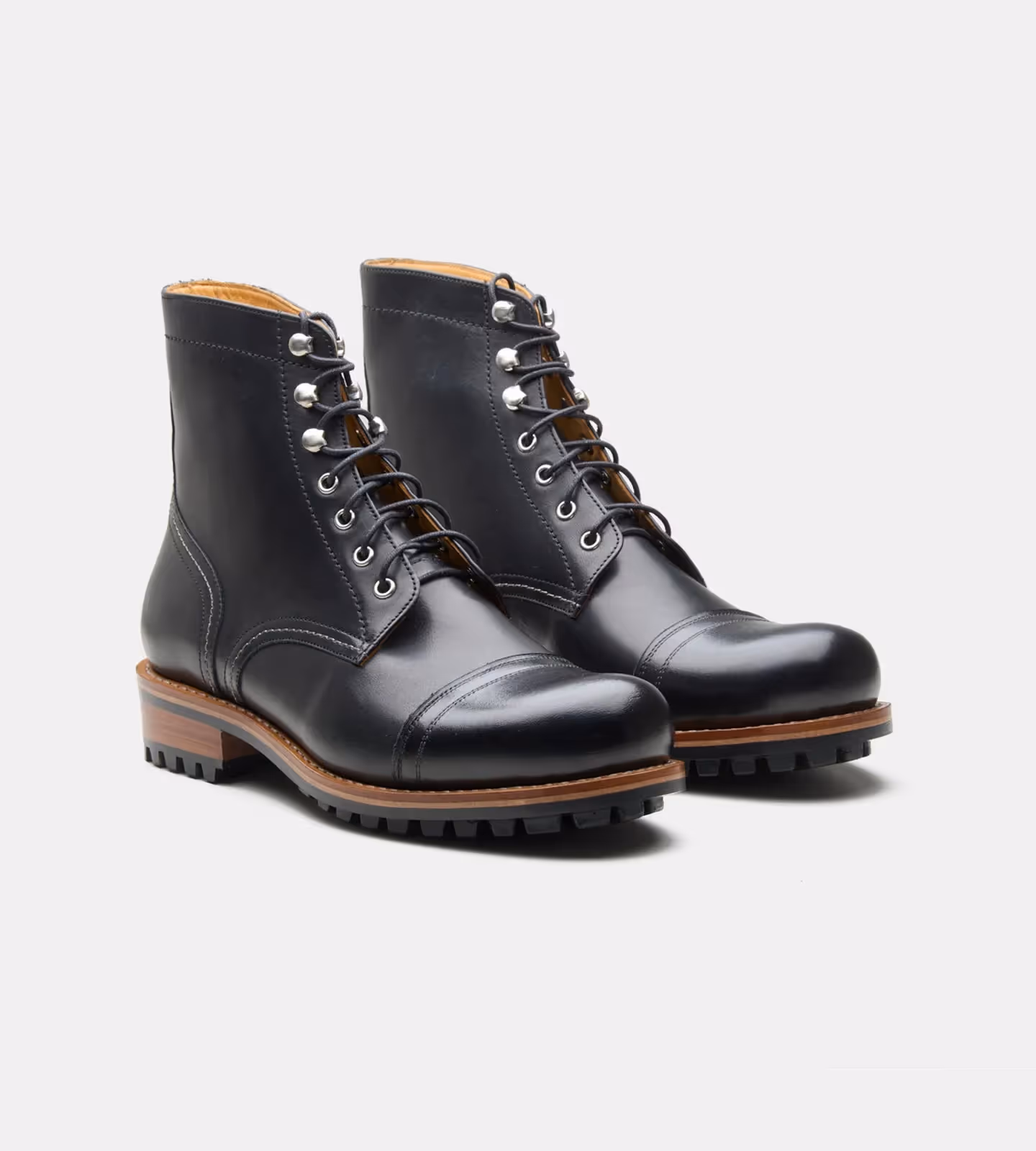 Hand Welted Black Captoe Work Boot image 1