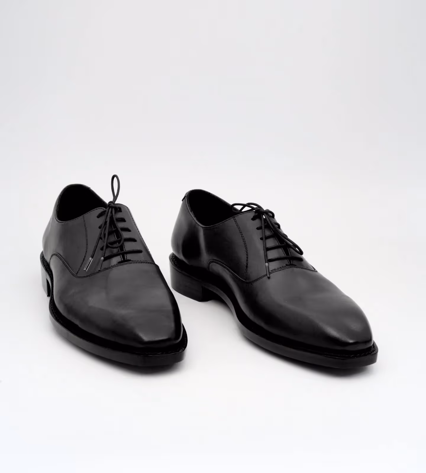 Hand Welted Black Chisel Toe Oxfords image 1