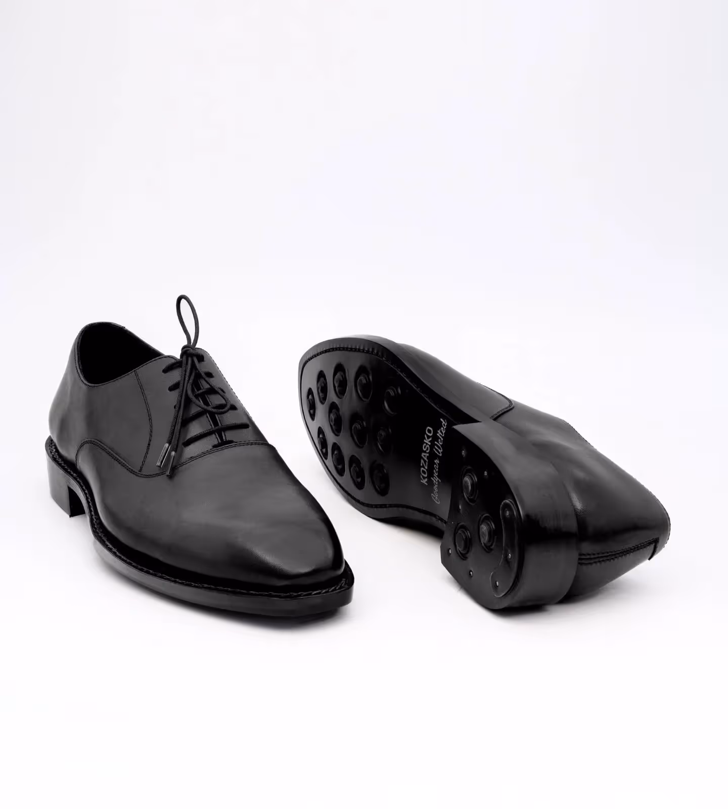 Hand Welted Black Chisel Toe Oxfords image 3