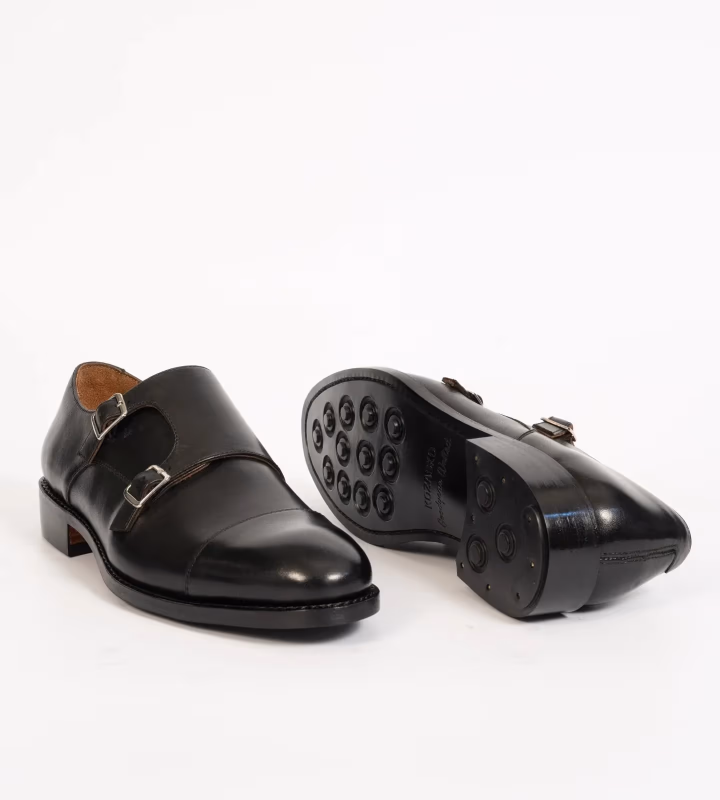 Hand Welted Black Double Monk Strap Shoe image 2
