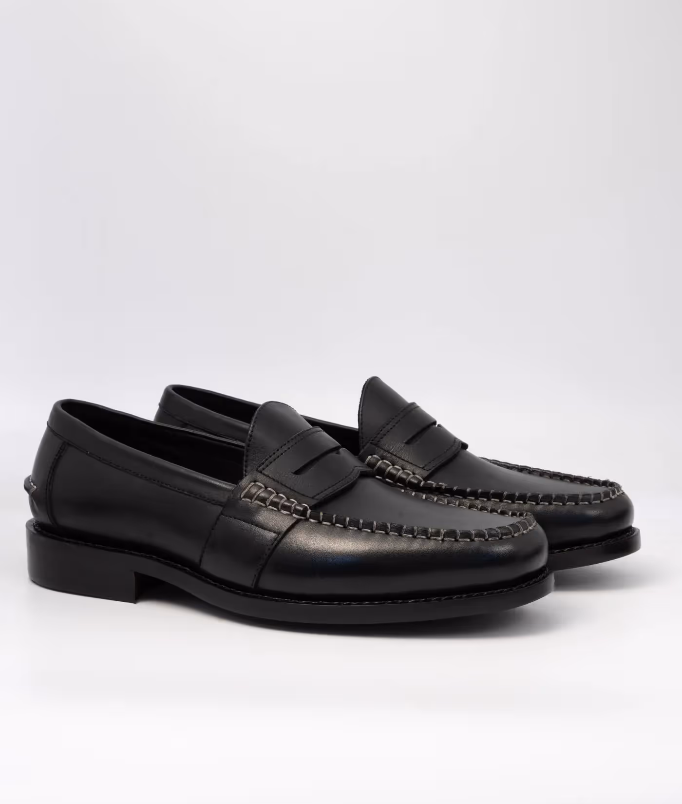 Hand-Welted Black Leather Slip-Ons image 1