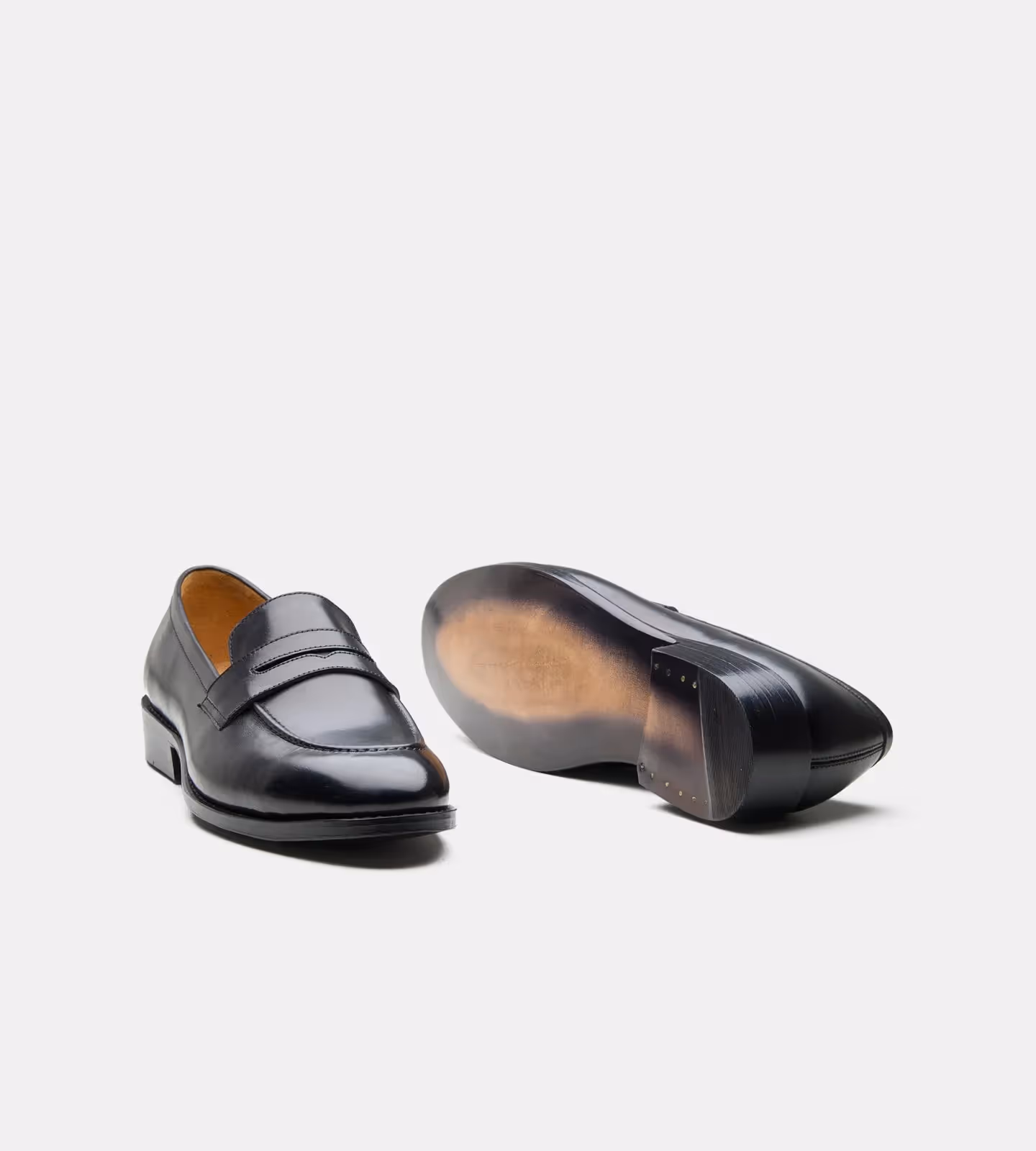Hand Welted Black Penny Loafer image 1
