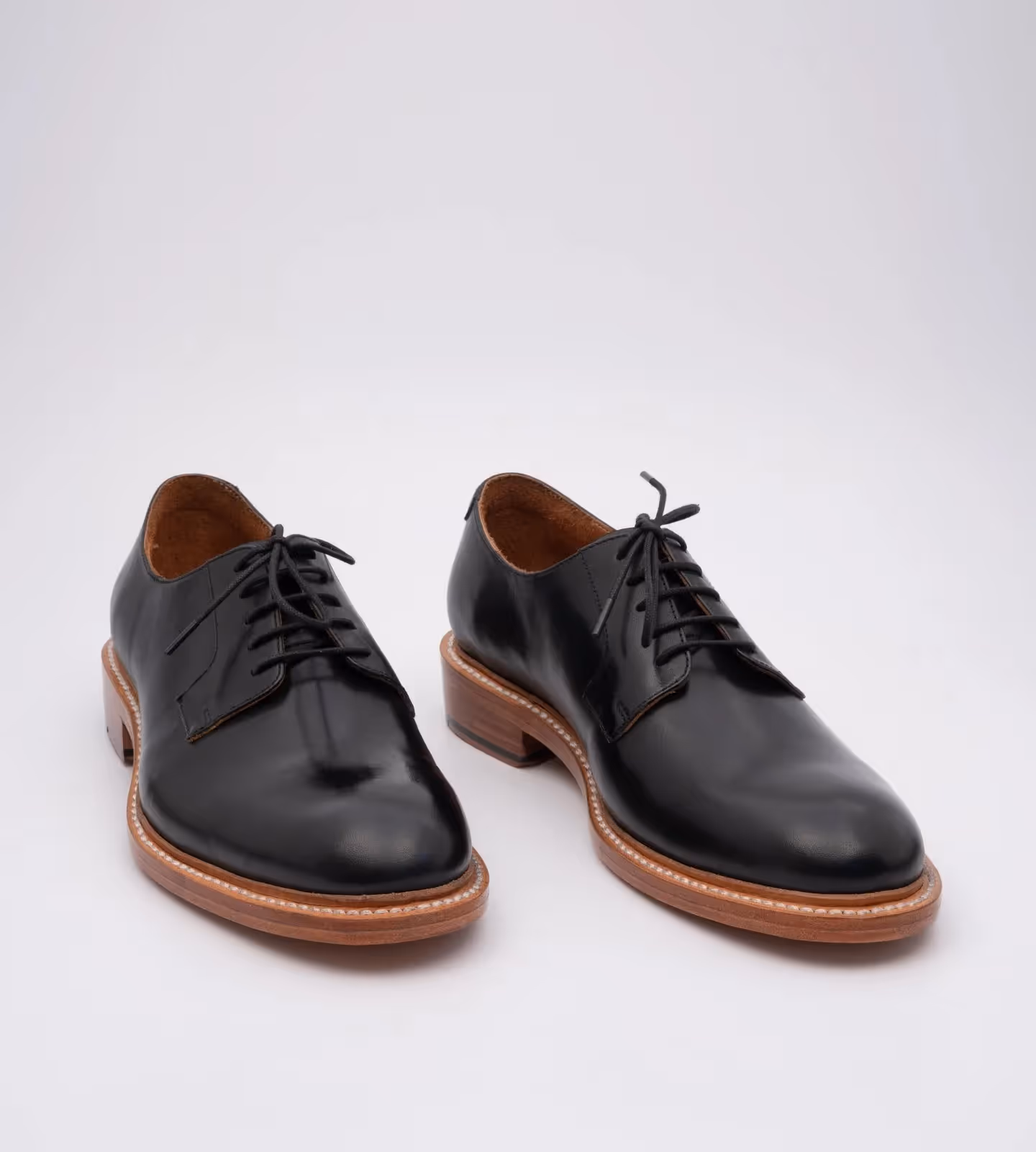 Hand Welted Black Plain Toe Blucher image 1