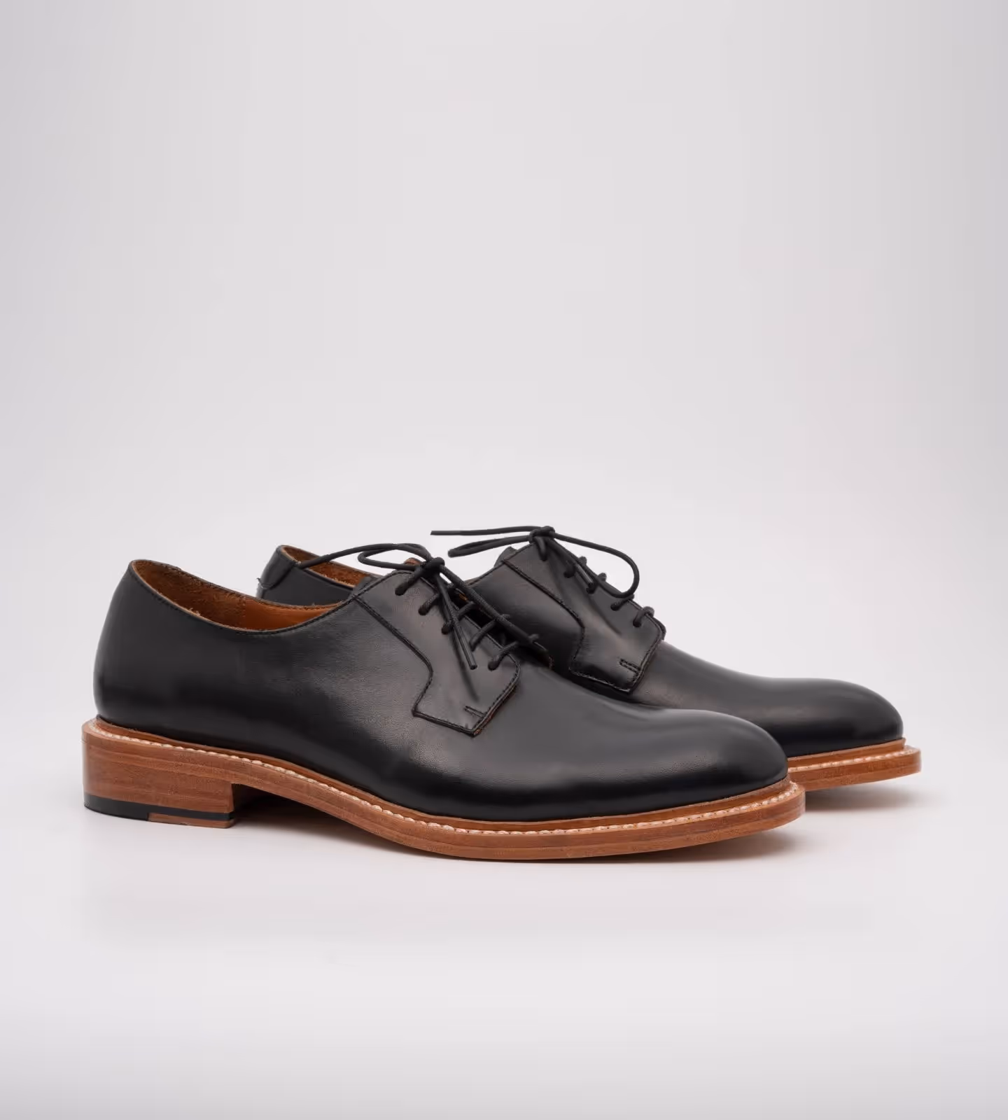 Hand Welted Black Plain Toe Blucher  image 2