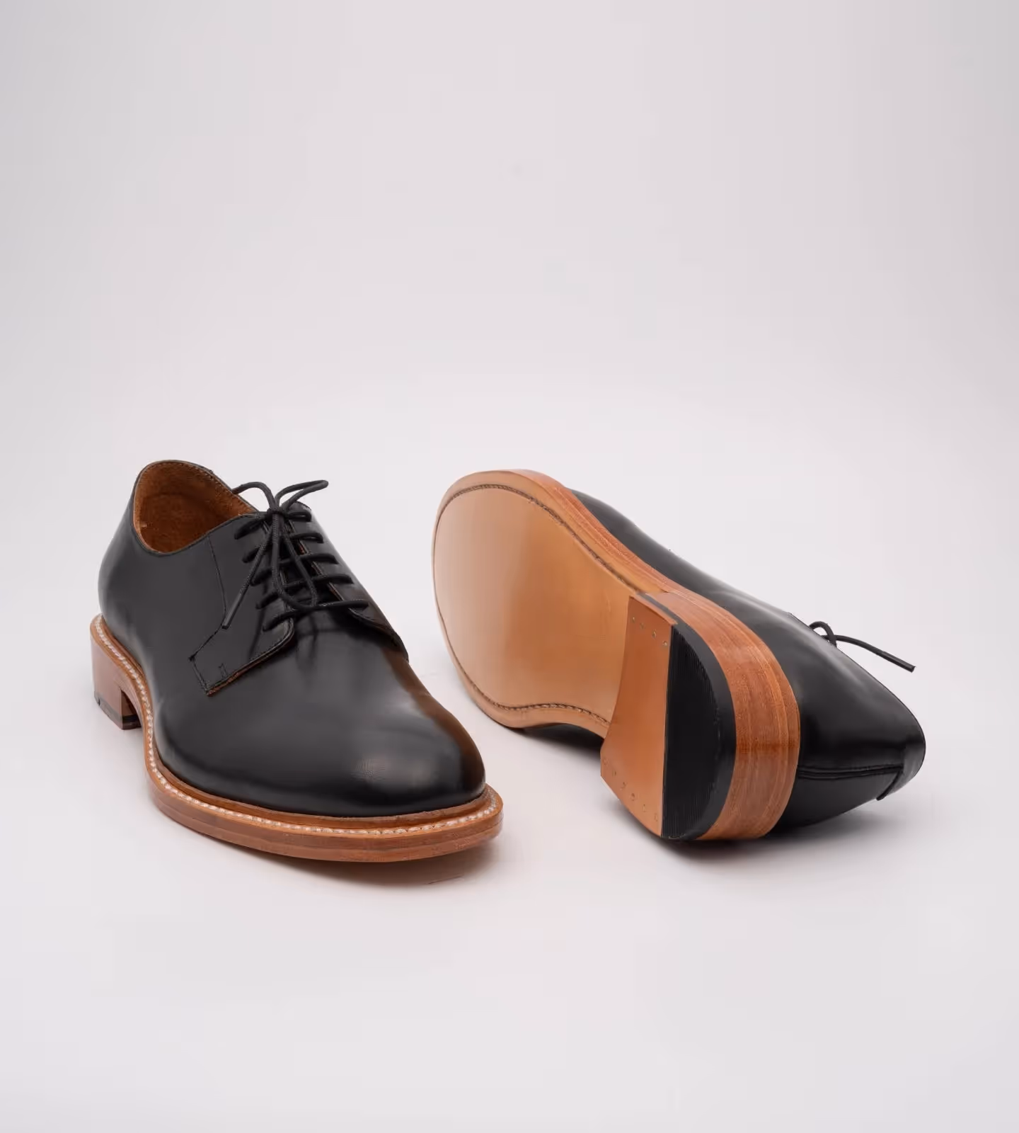 Hand Welted Black Plain Toe Blucher  image 3