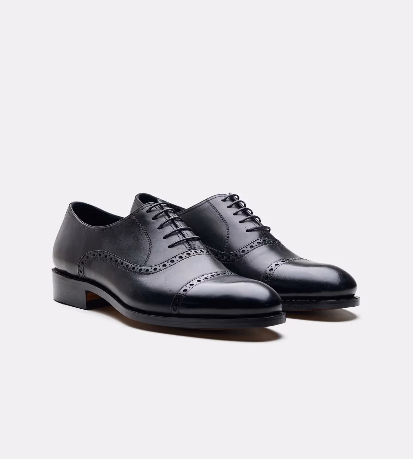 Hand Welted Black Semi Brogue Captoe Oxfords image 1