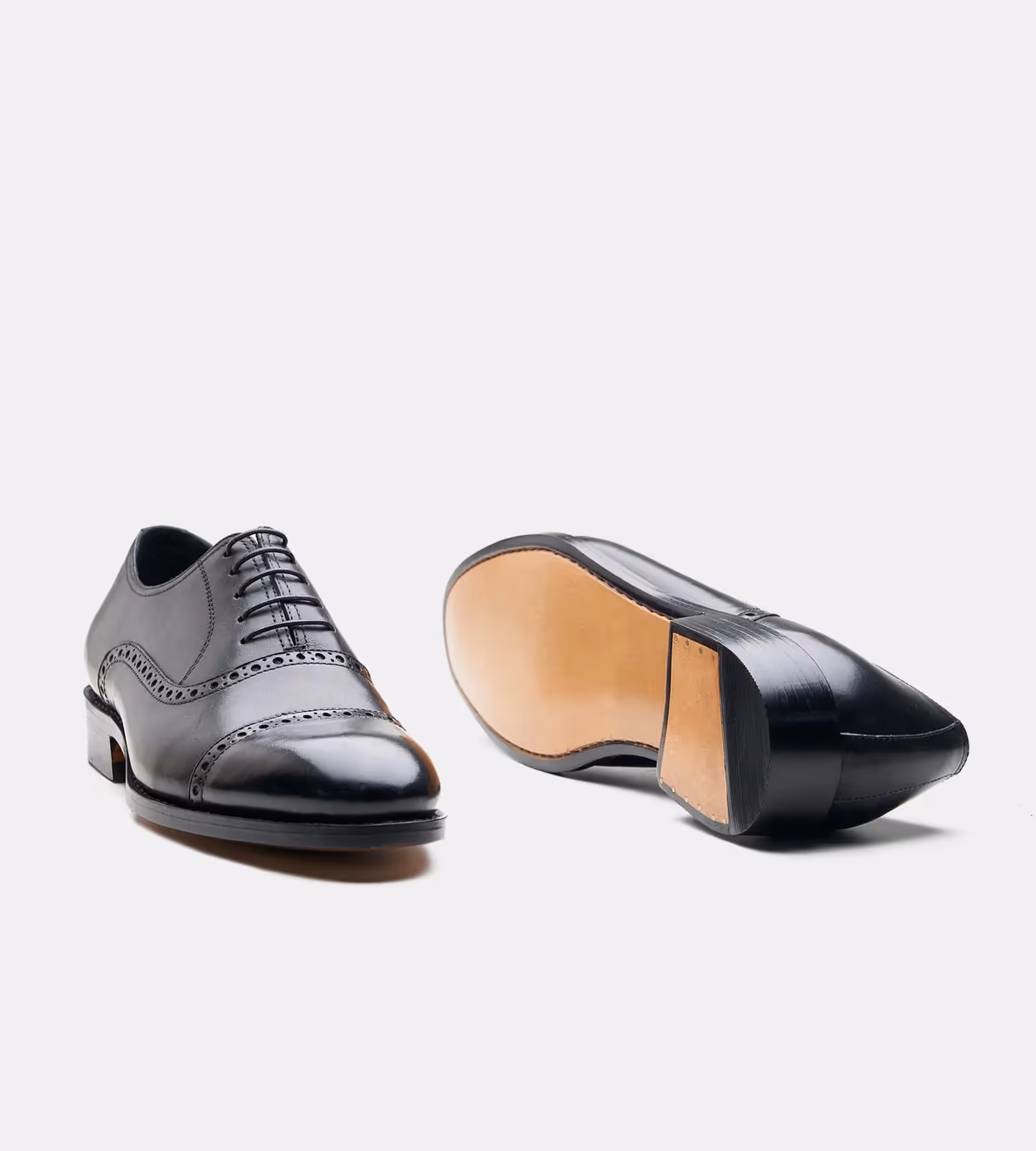 Hand Welted Black Semi Brogue Captoe Oxfords image 2