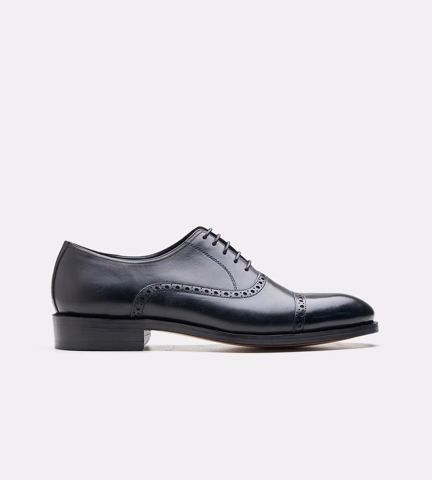 Hand Welted Black Semi Brogue Captoe Oxfords image 3