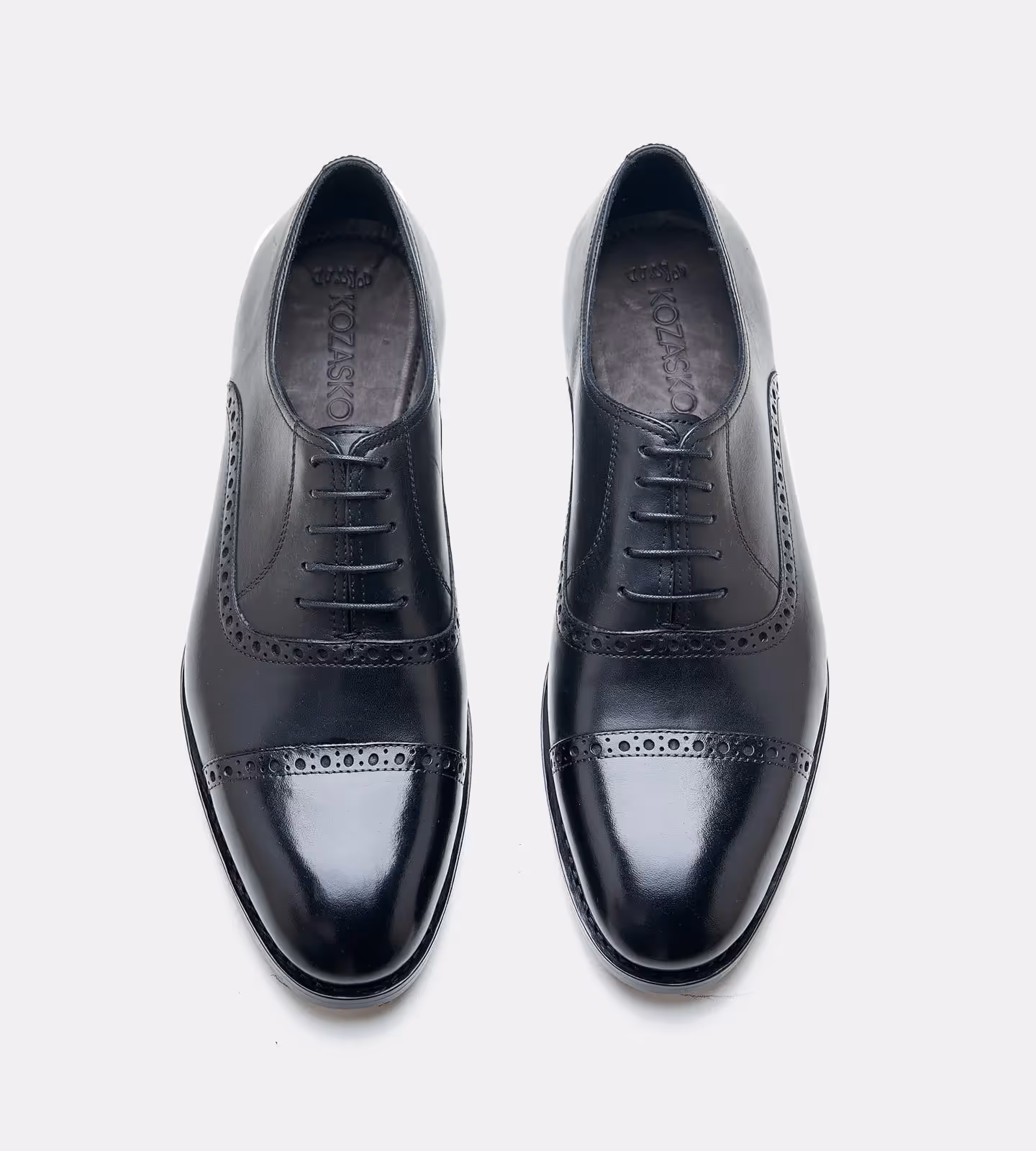 Hand Welted Black Semi Brogue Captoe Oxfords image 4