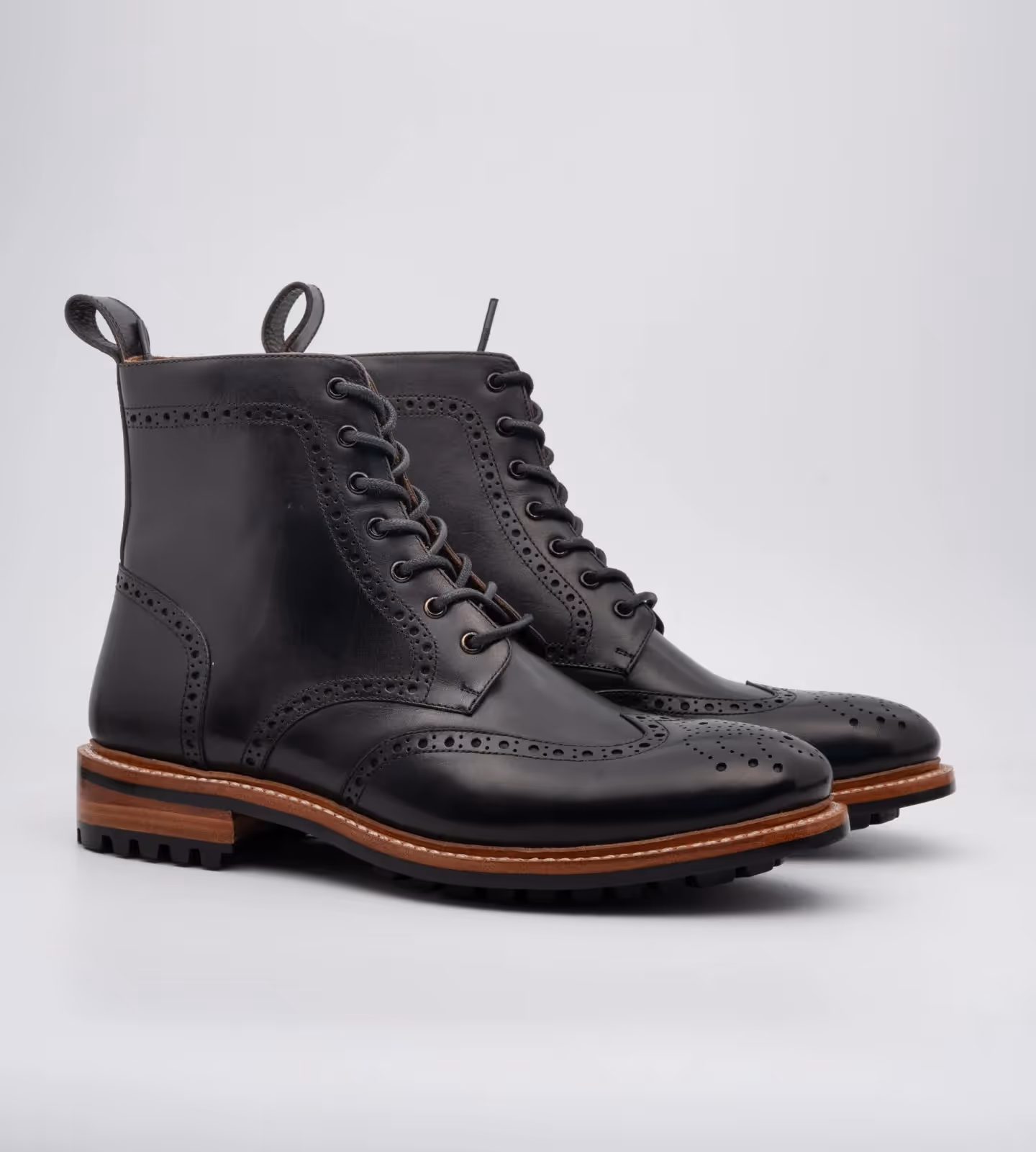 Hand-Welted Black Wingtip Brogue Boot image 2