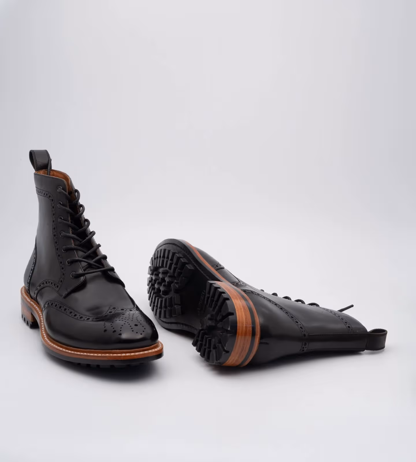 Hand-Welted Black Wingtip Brogue Boot image 3