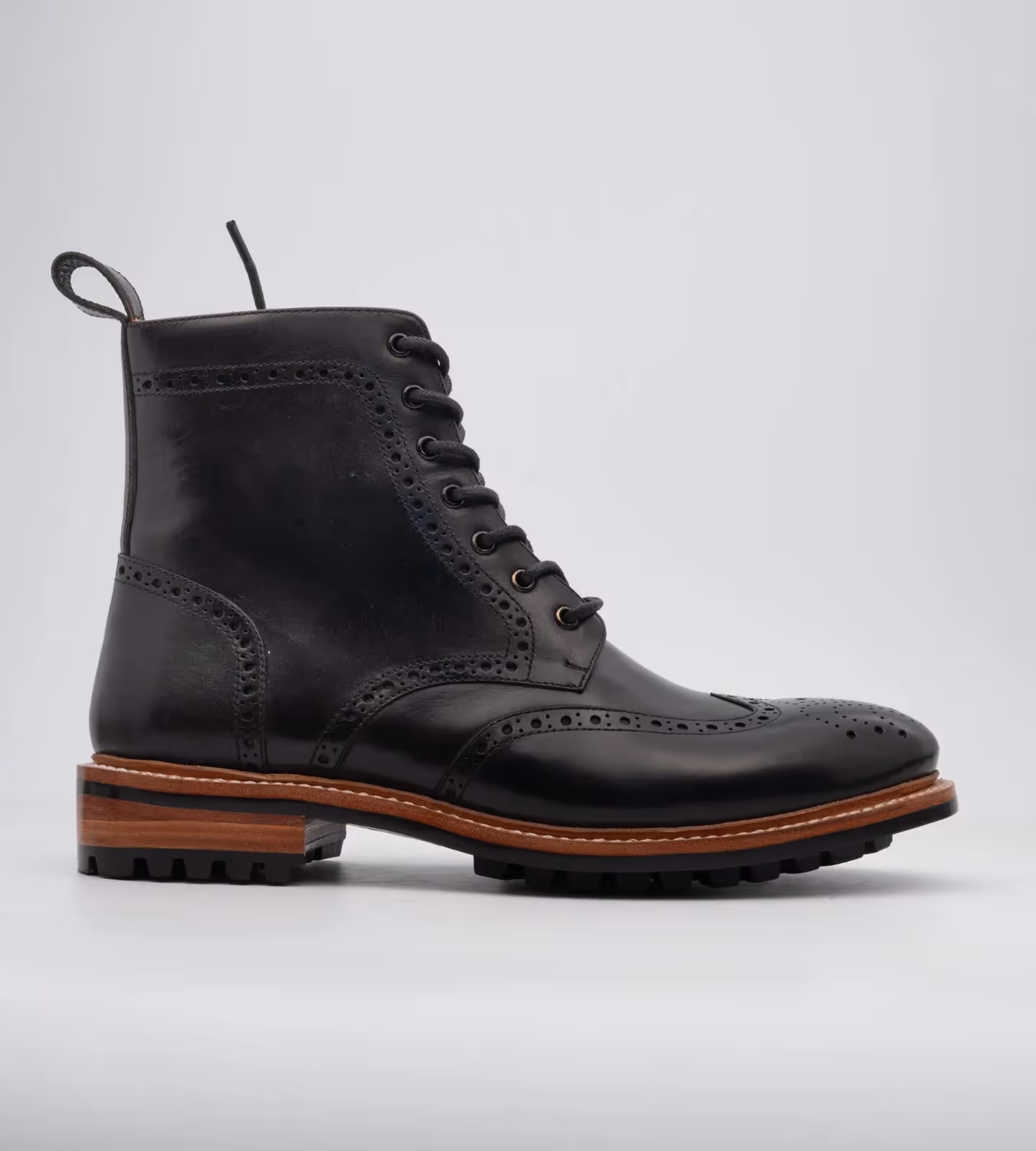 Hand-Welted Black Wingtip Brogue Boot image 4