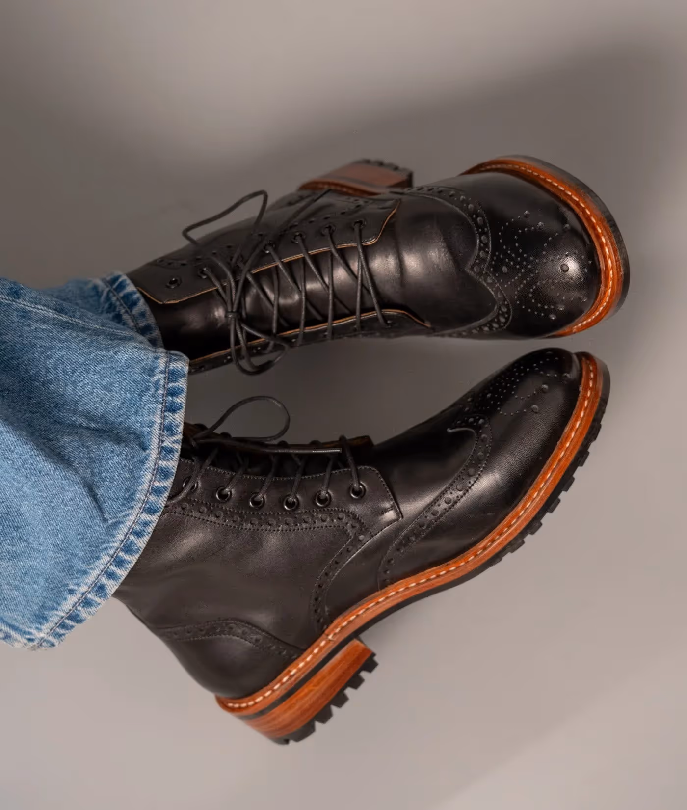 Hand-Welted Black Wingtip Brogue Boot image 6