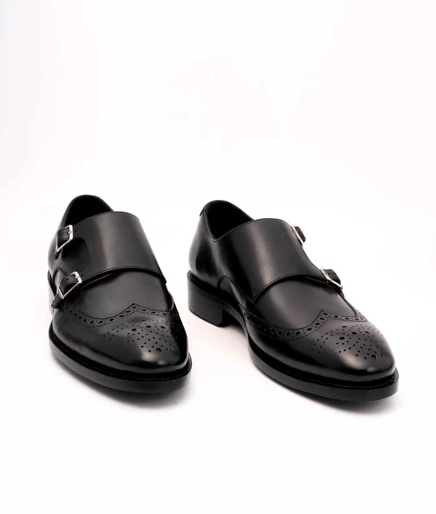 Hand-Welted Black Wingtip Double Monks image 1