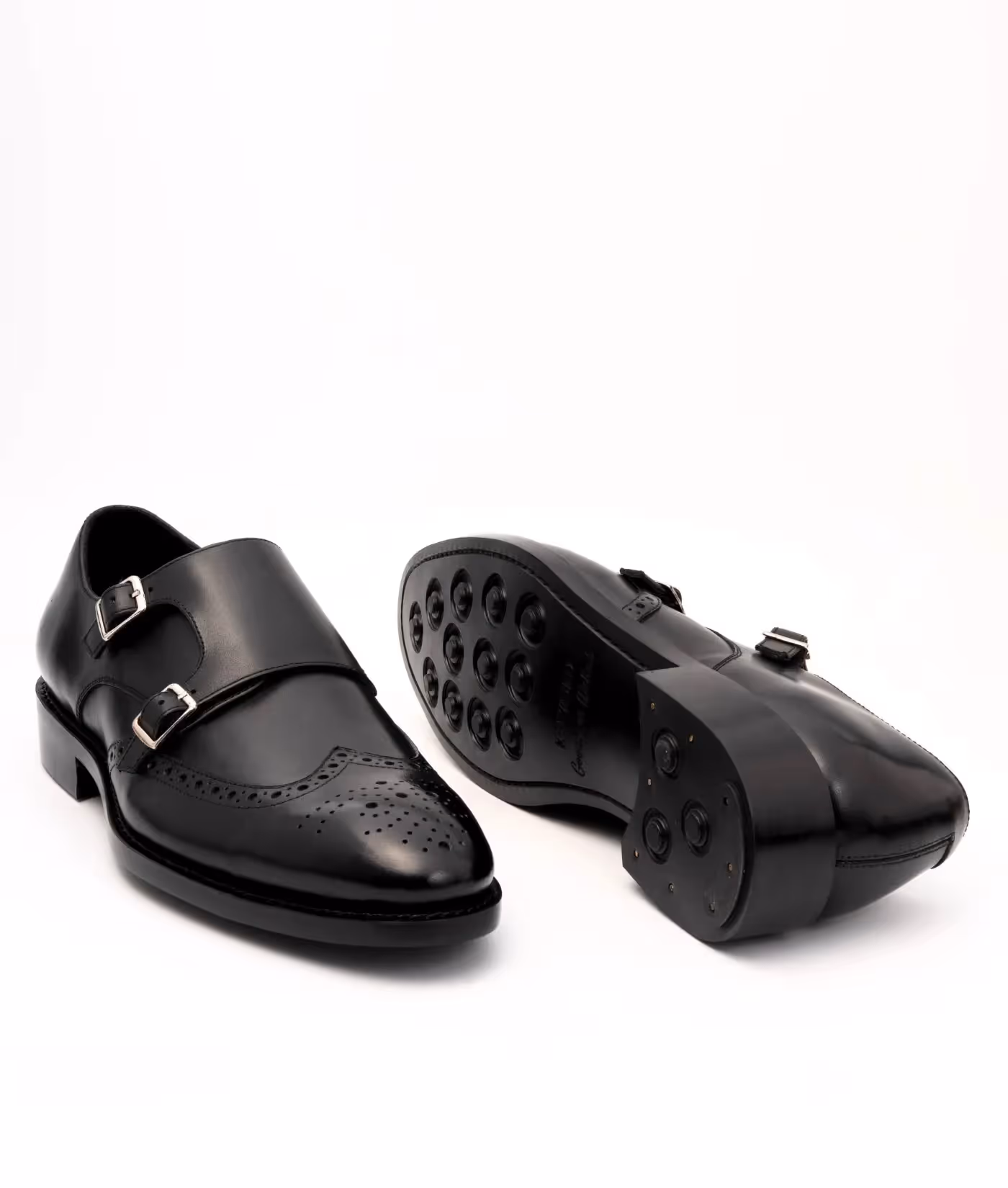 Hand-Welted Black Wingtip Double Monks image 2