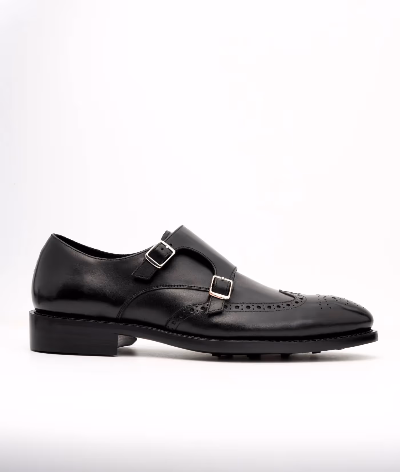 Hand-Welted Black Wingtip Double Monks image 3