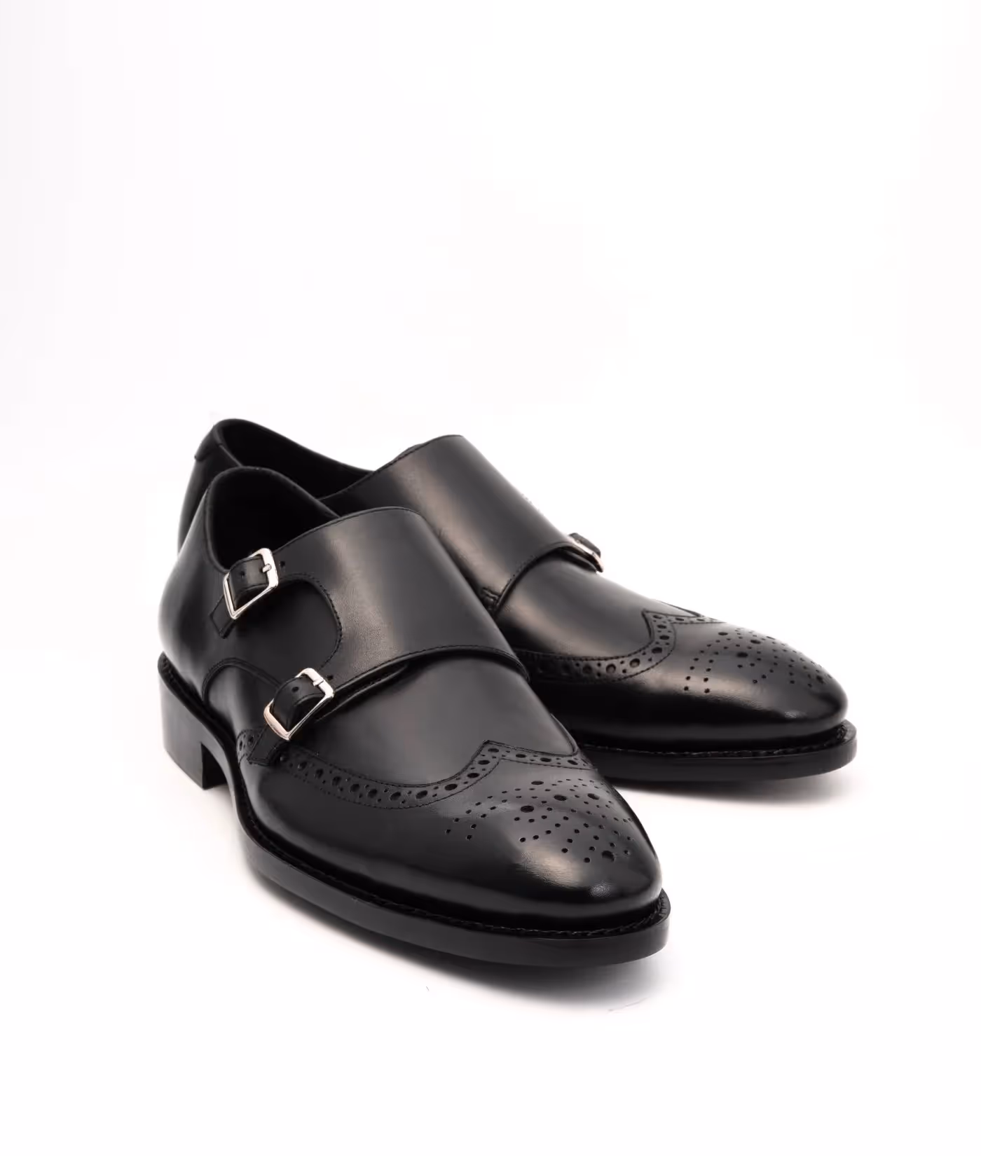 Hand-Welted Black Wingtip Double Monks image 4