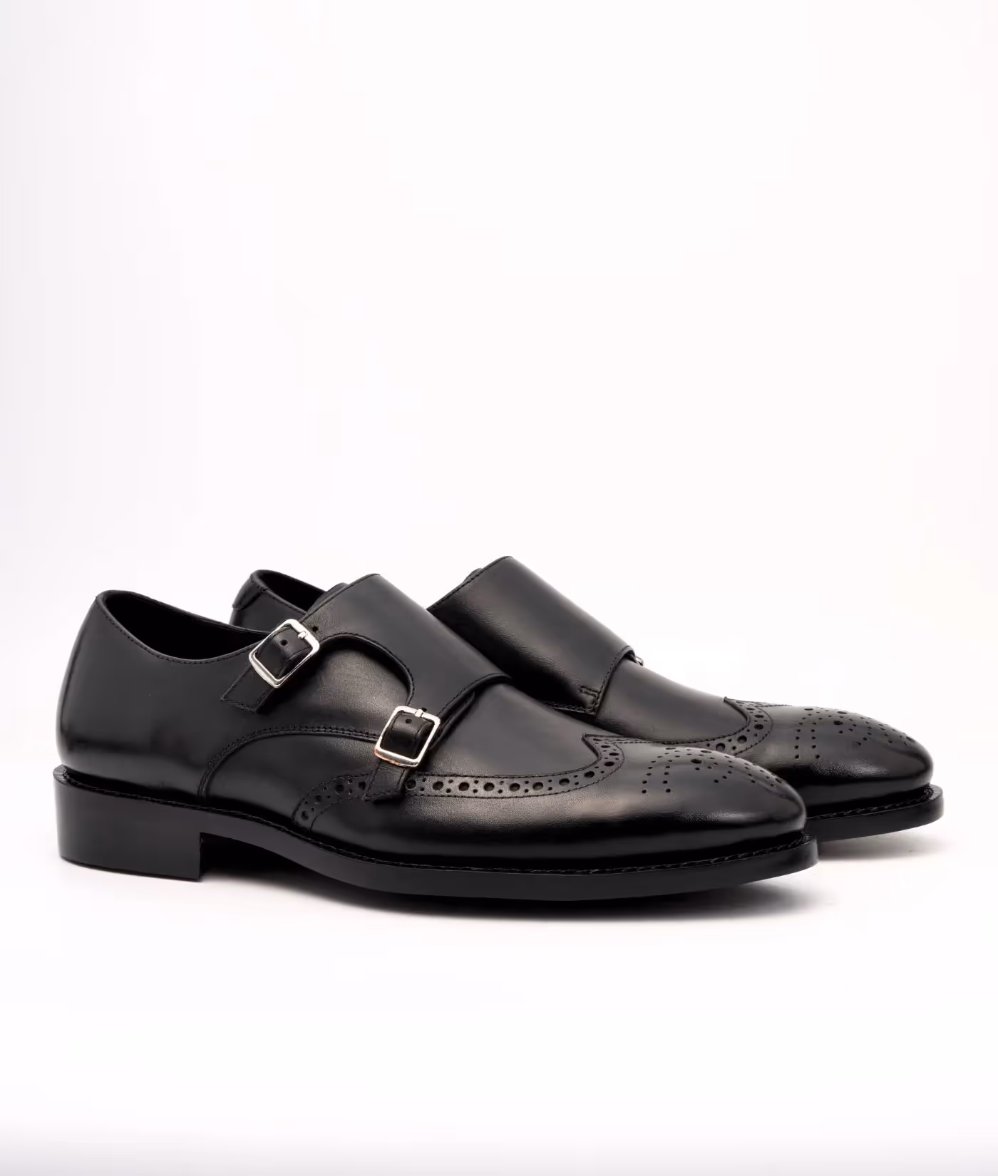 Hand-Welted Black Wingtip Double Monks image 5