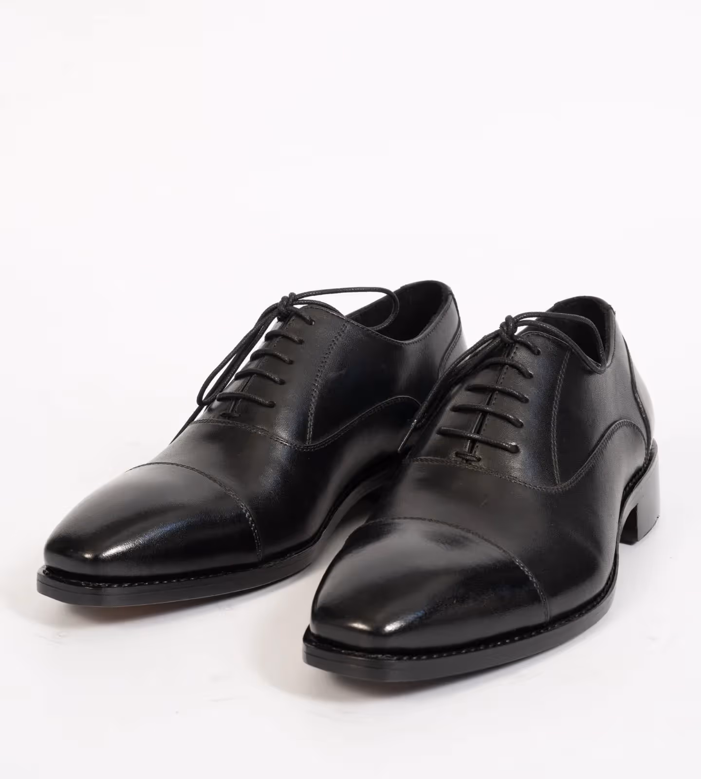 Hand Welted Chisel Toe Black Captoe Oxfords image 1