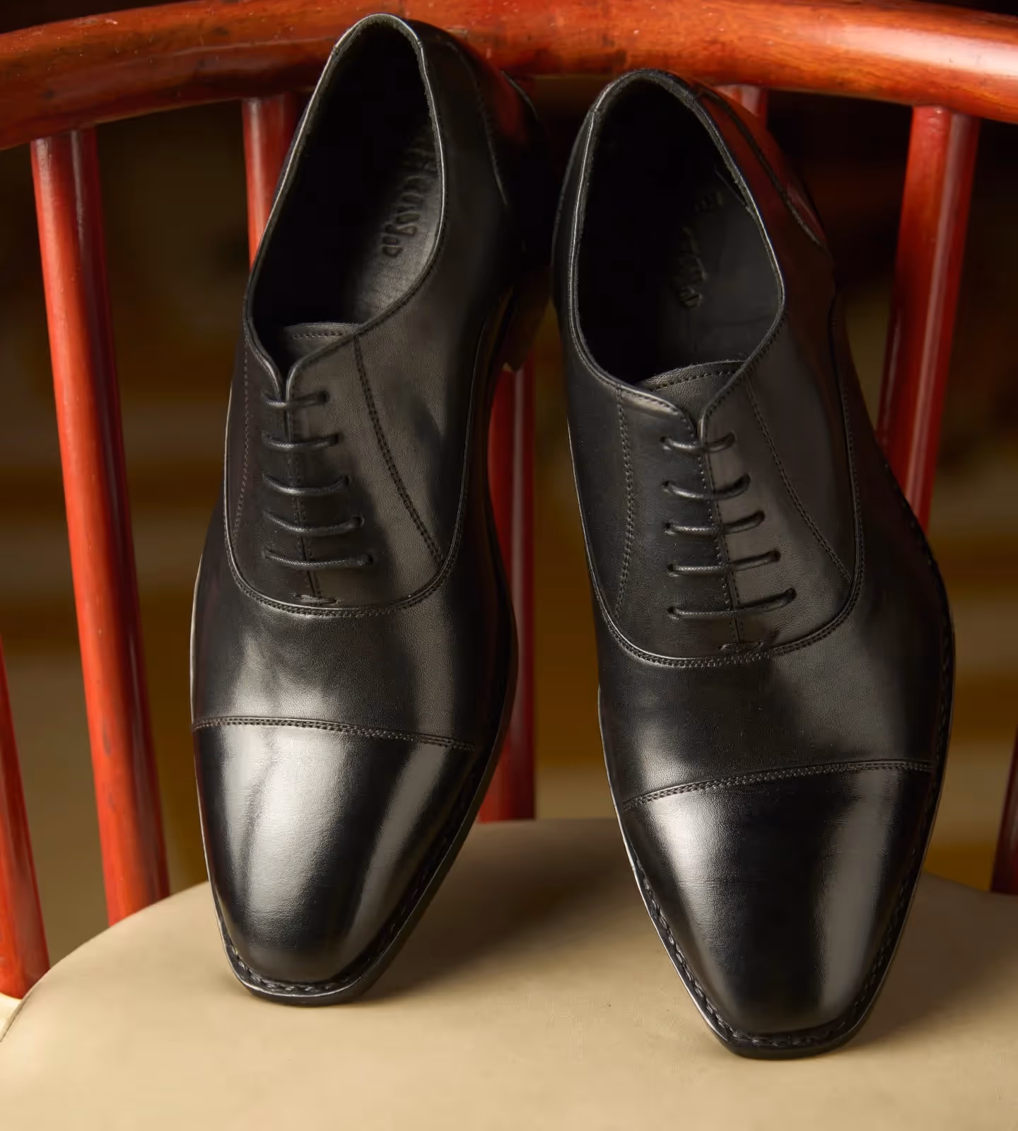 Hand Welted Chisel Toe Black Captoe Oxfords  image 5