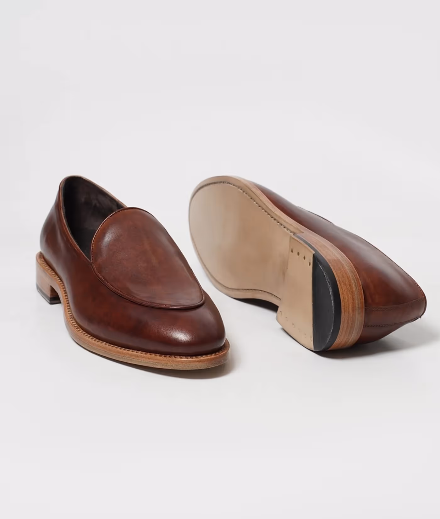 Hand Welted Dual Tone Cognac Belgian Loafer image 2
