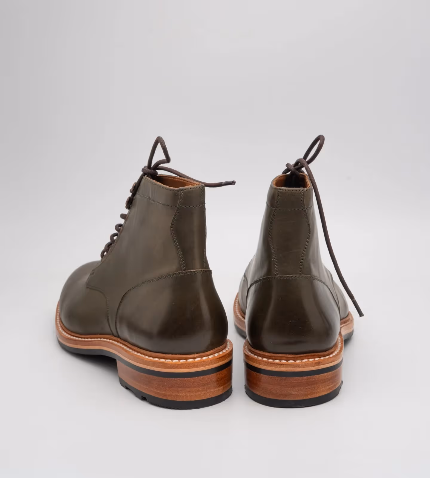 Hand-Welted Full Grain Olive Plain Toe Boot image 5