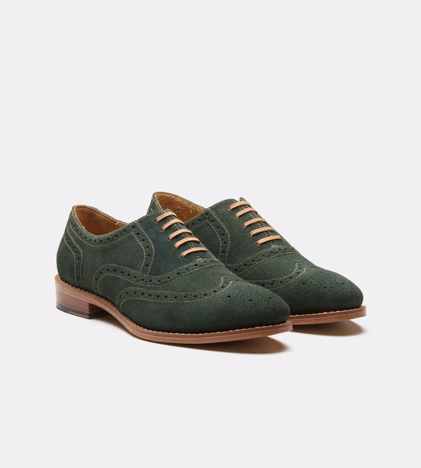 Hand Welted Olive Suede Wingtip Oxfords image 1